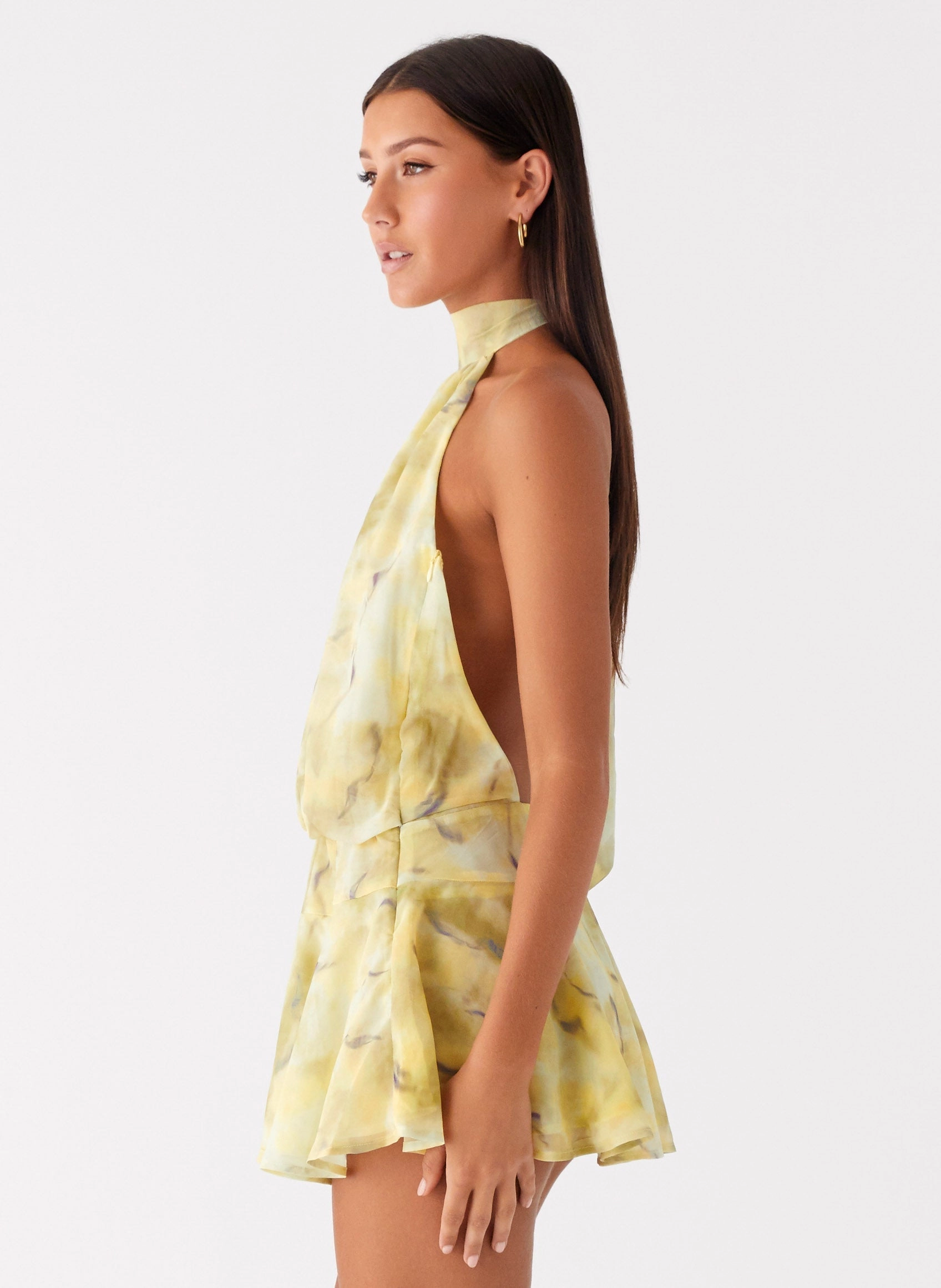Bold Mood First Date Halter Mini Dress - Yellow Tie Dye