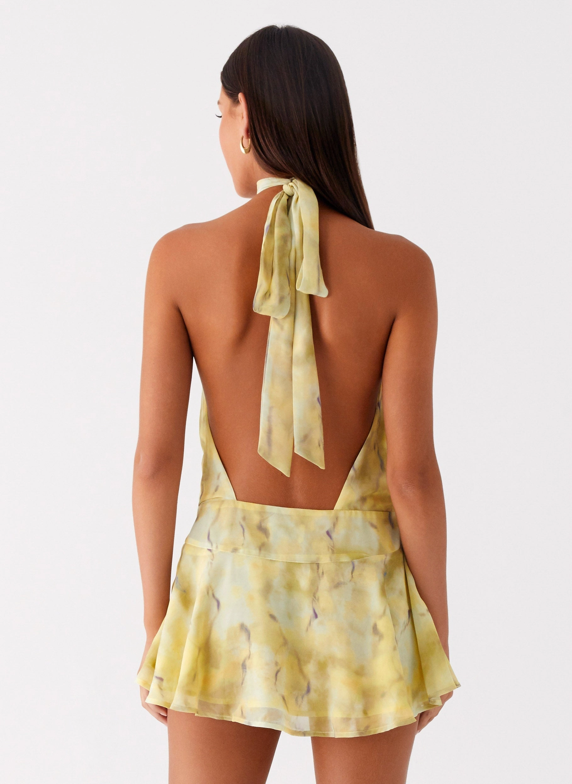 First Date Halter Mini Dress - Yellow Tie Dye Breathable Layering Love Blend