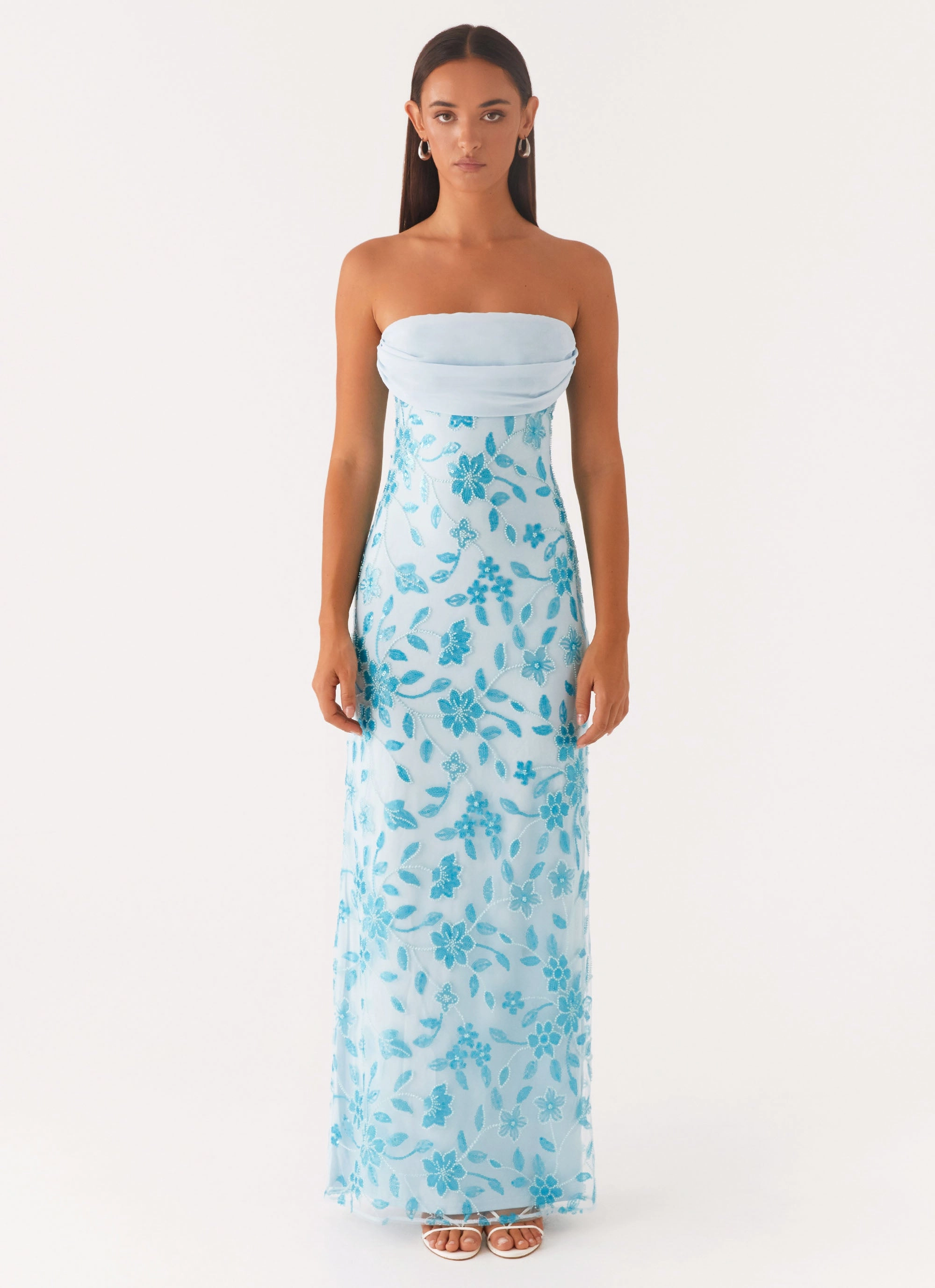 Prism Beaded Maxi Dress - Blue Villa Light Coastal Soft