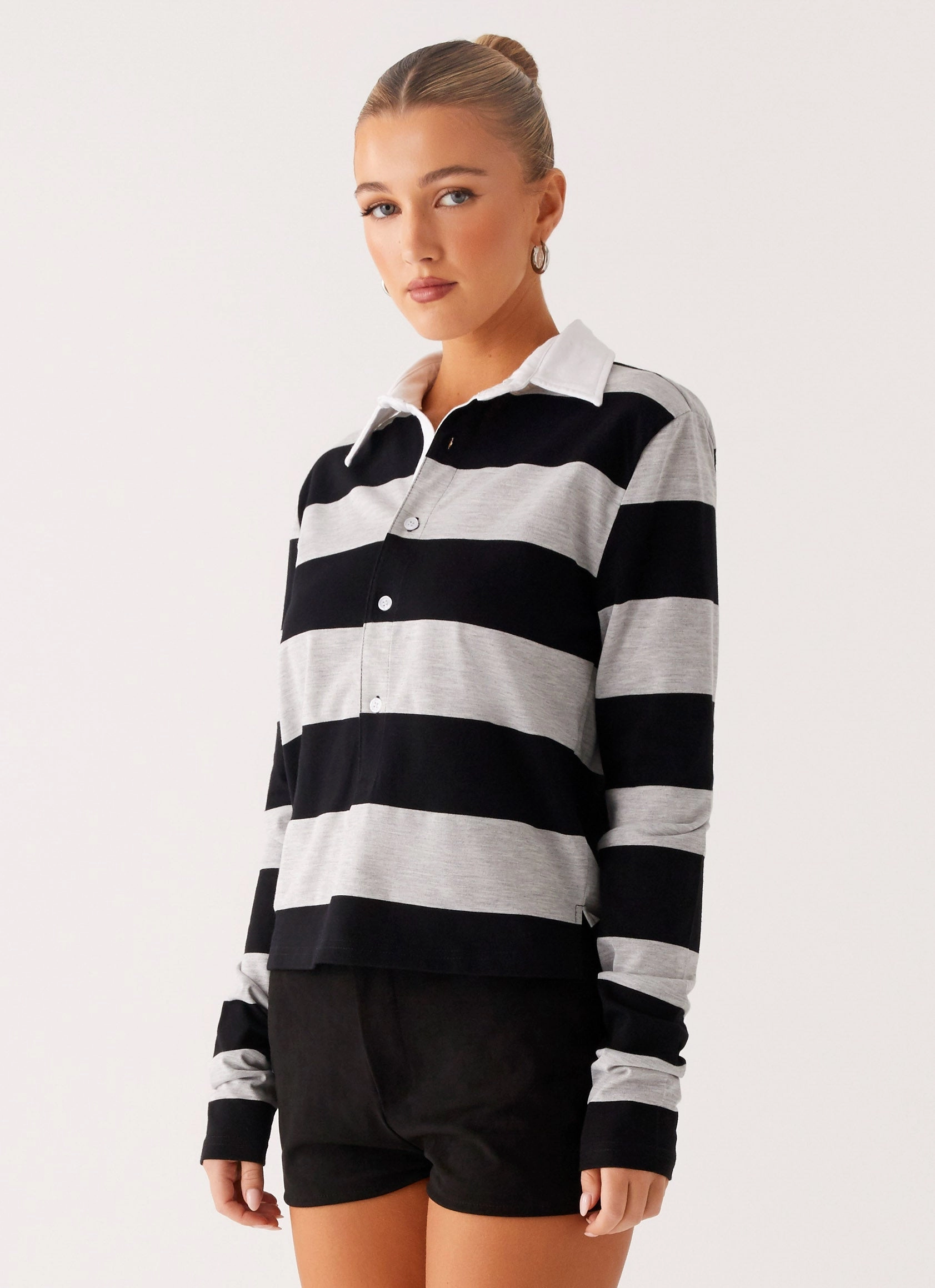 Basic Dress Beckett Polo Top - Grey Black Stripe