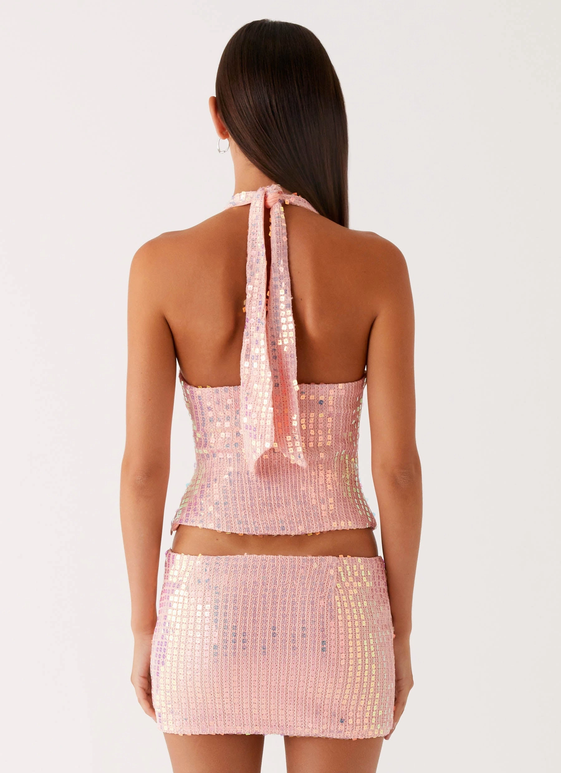 Been That Girl Knit Sequin Mini Skirt - Iridescent Pink Laid Back Look Fashion Forward