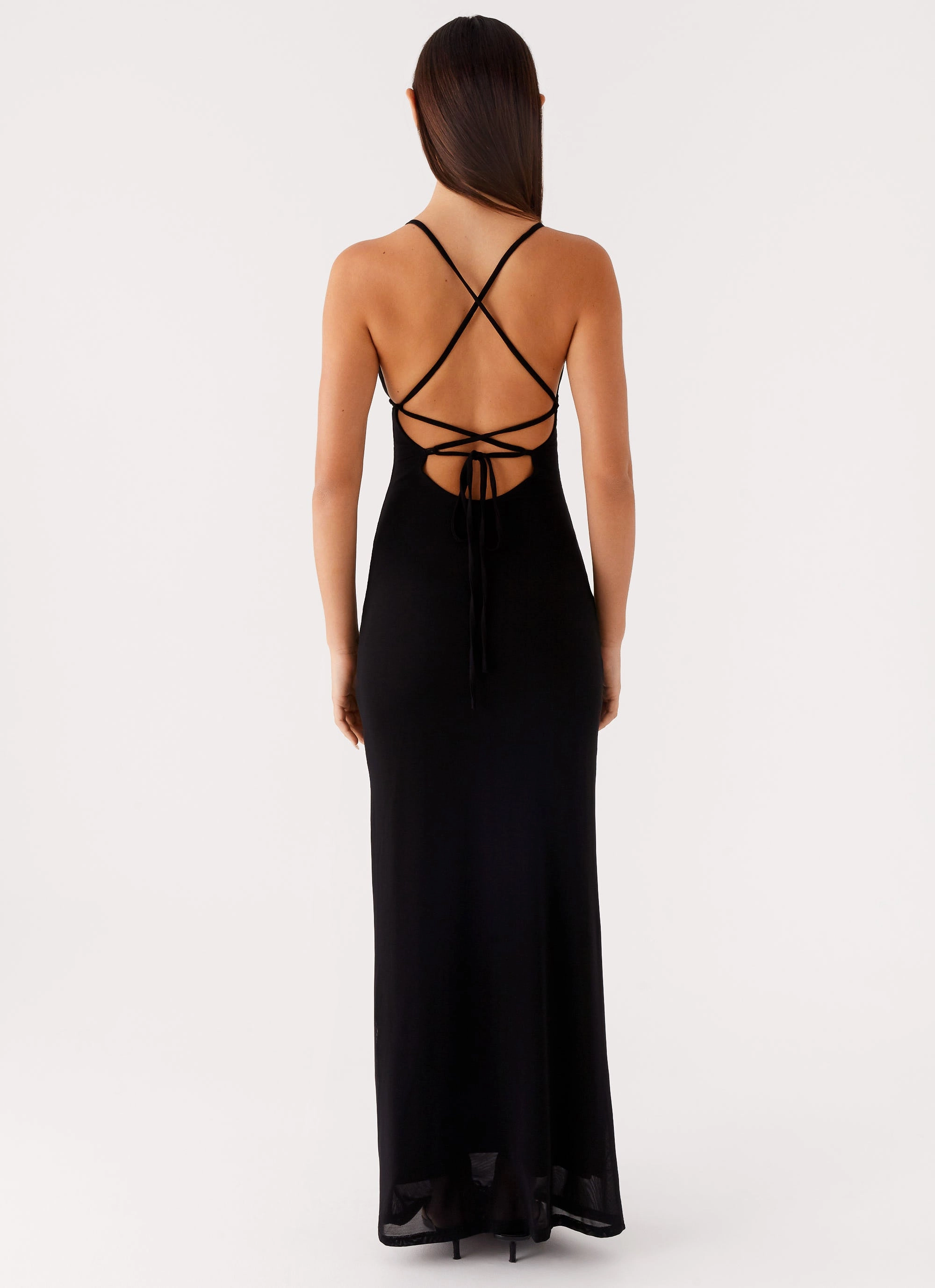 Happy Scent Beach Walk Beki Beaded Mesh Maxi Dress - Black