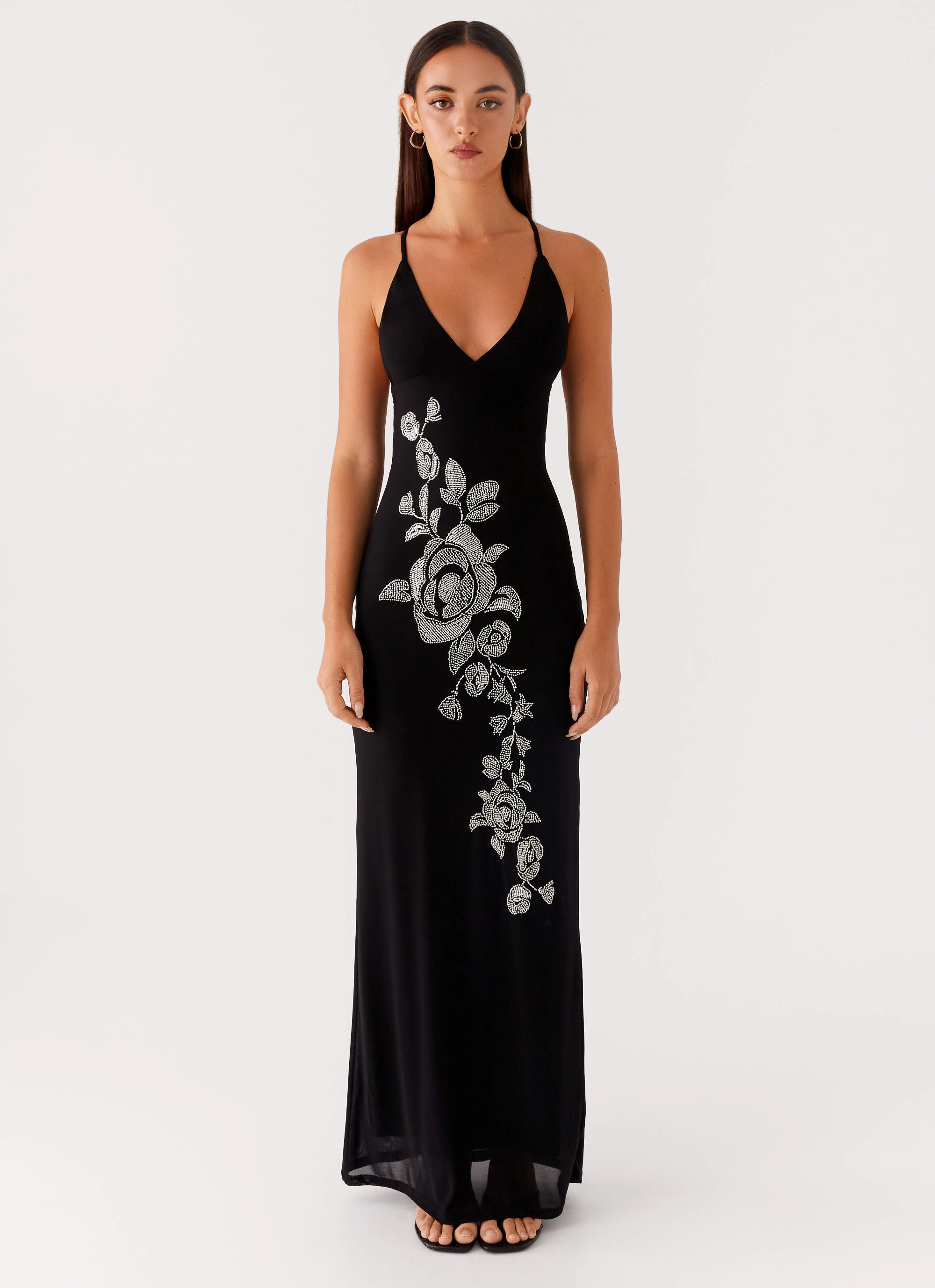 Beki Beaded Mesh Maxi Dress - Black Classic Fit Flow Friendly