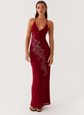 Urban Edge soft look Beki Beaded Mesh Maxi Dress - Deep Red