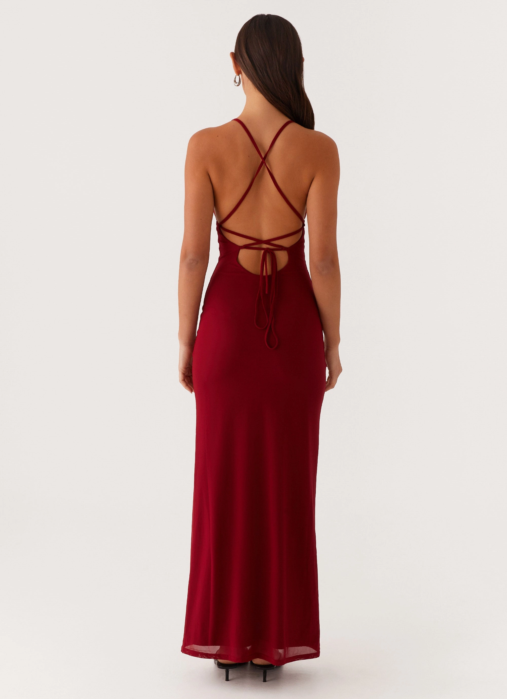 Chill Edge Beki Beaded Mesh Maxi Dress - Deep Red