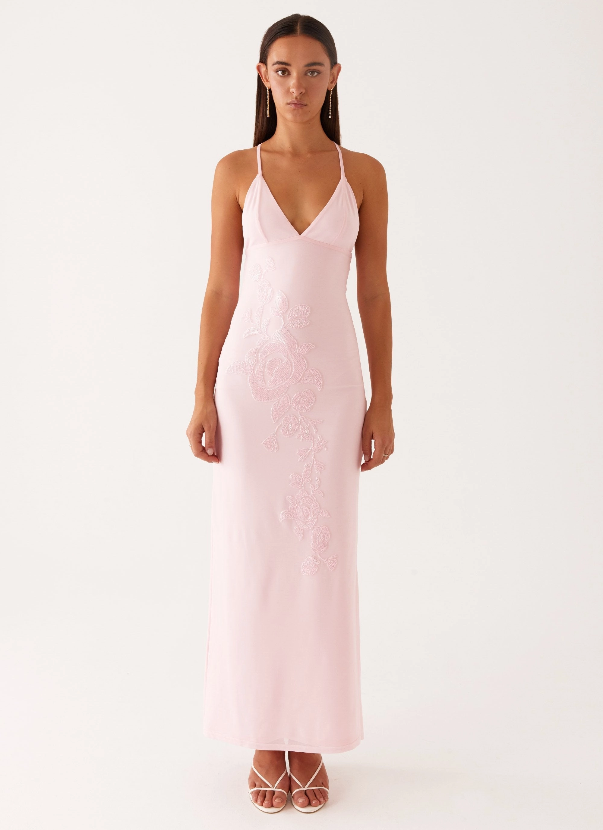 All Fit Style Beki Beaded Mesh Maxi Dress - Pink