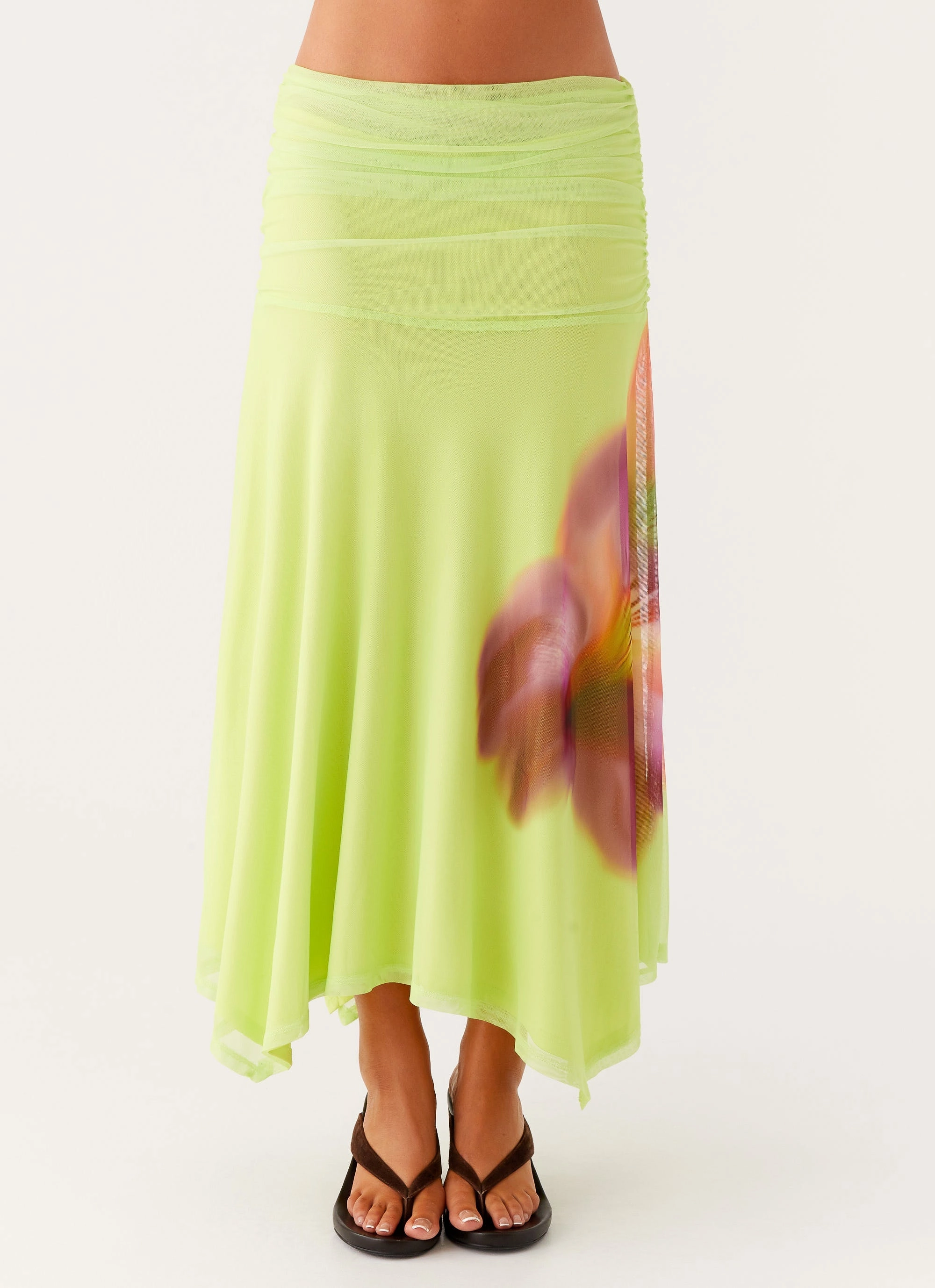 Warm Insulation Classic Touch Liana Ruched Maxi Skirt - Green Tropical