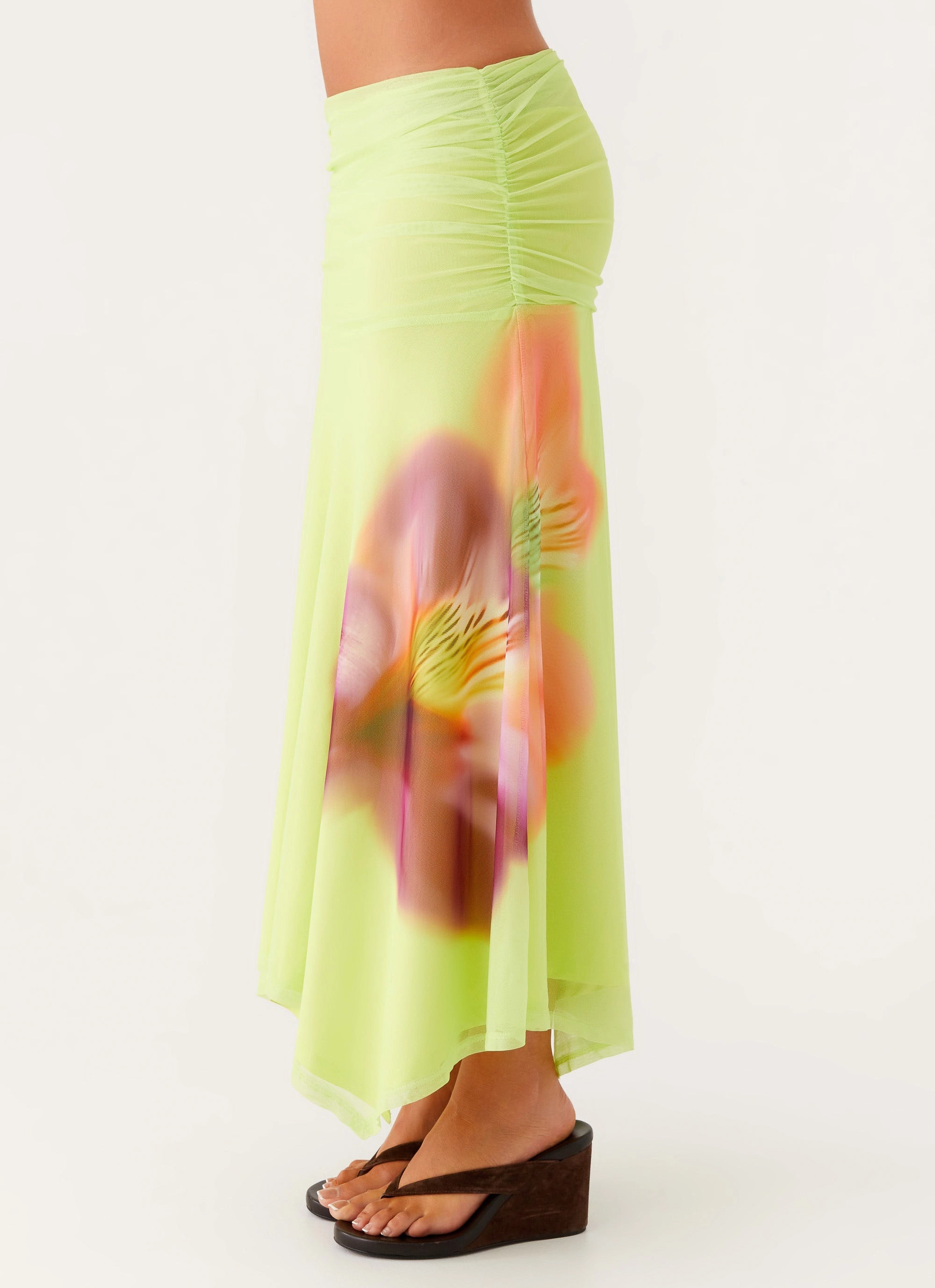 Trendy Style Liana Ruched Maxi Skirt - Green Tropical