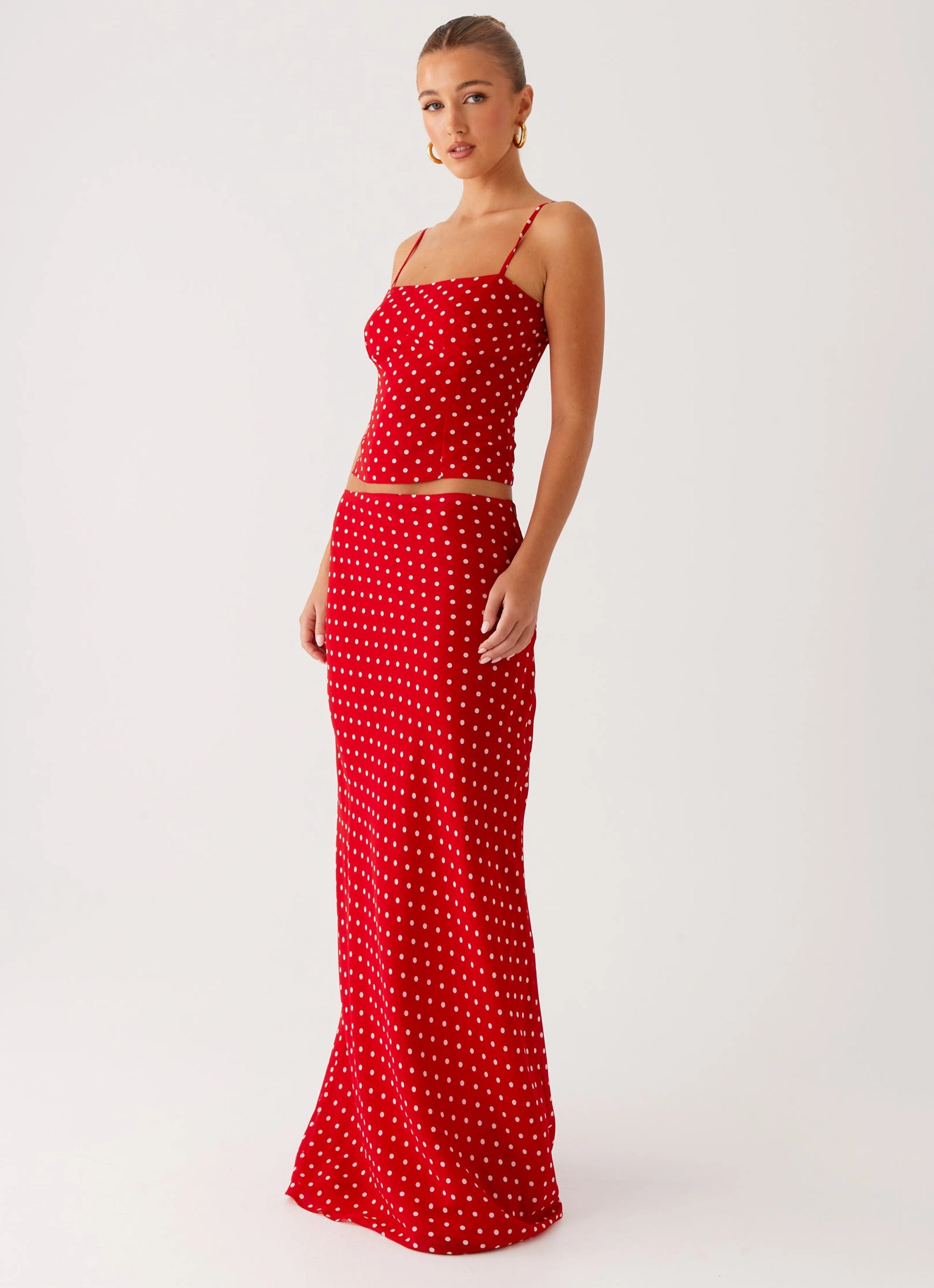 Vibrant Flow Ethically Made Bendita Maxi Skirt - Red Polka Dot