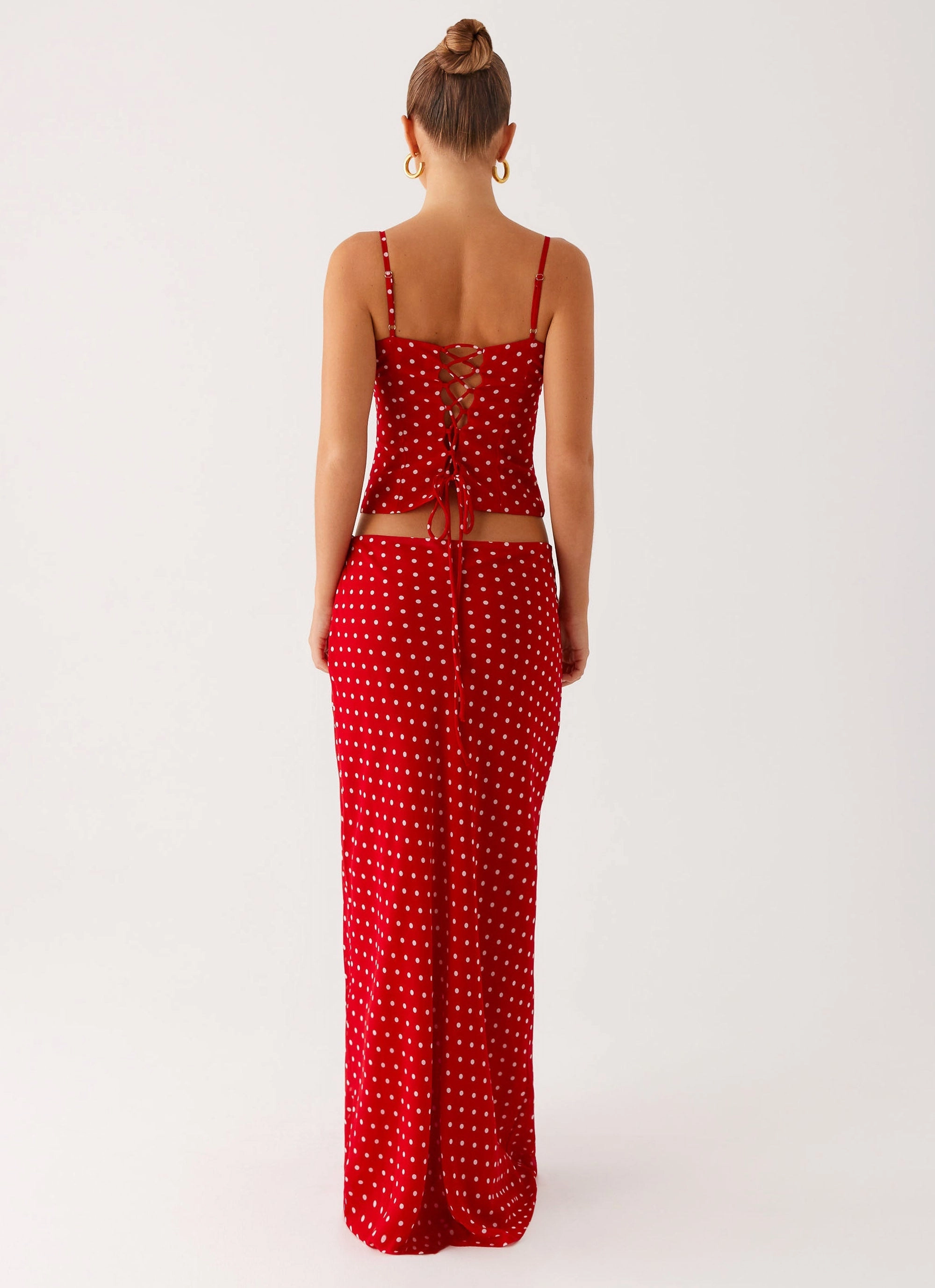 Tonal Look Ruching Details Bendita Maxi Skirt - Red Polka Dot