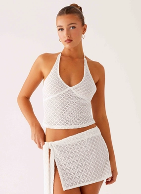 Bernie Halter Top - Ivory Contrast Topstitching Detail