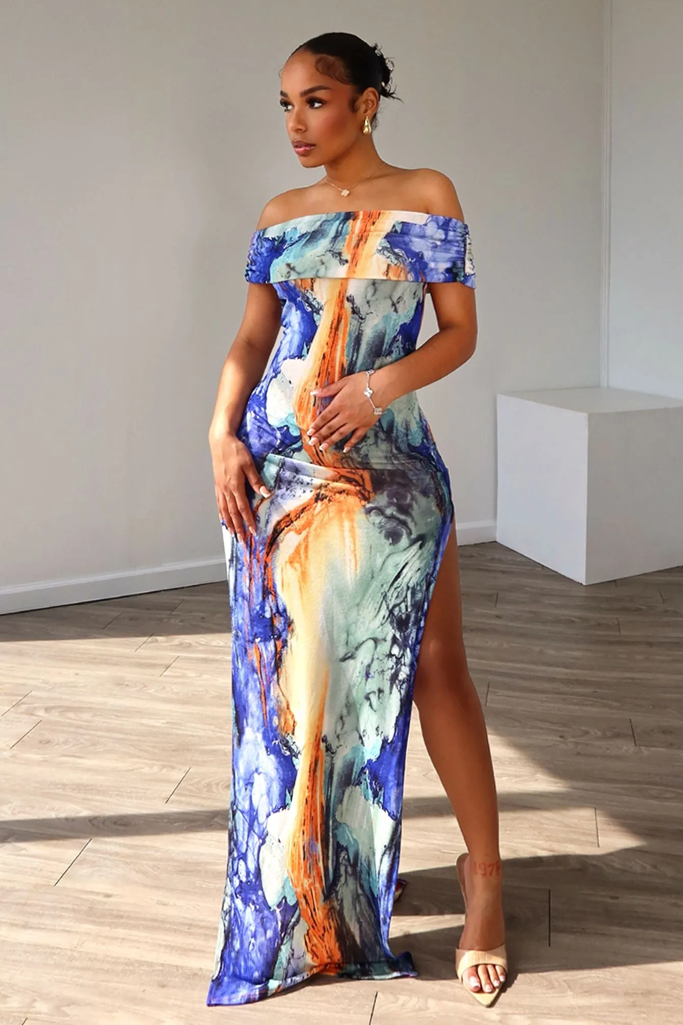 Berry Tropical Off Shoulder Sleeveless Dress Everyday Ready