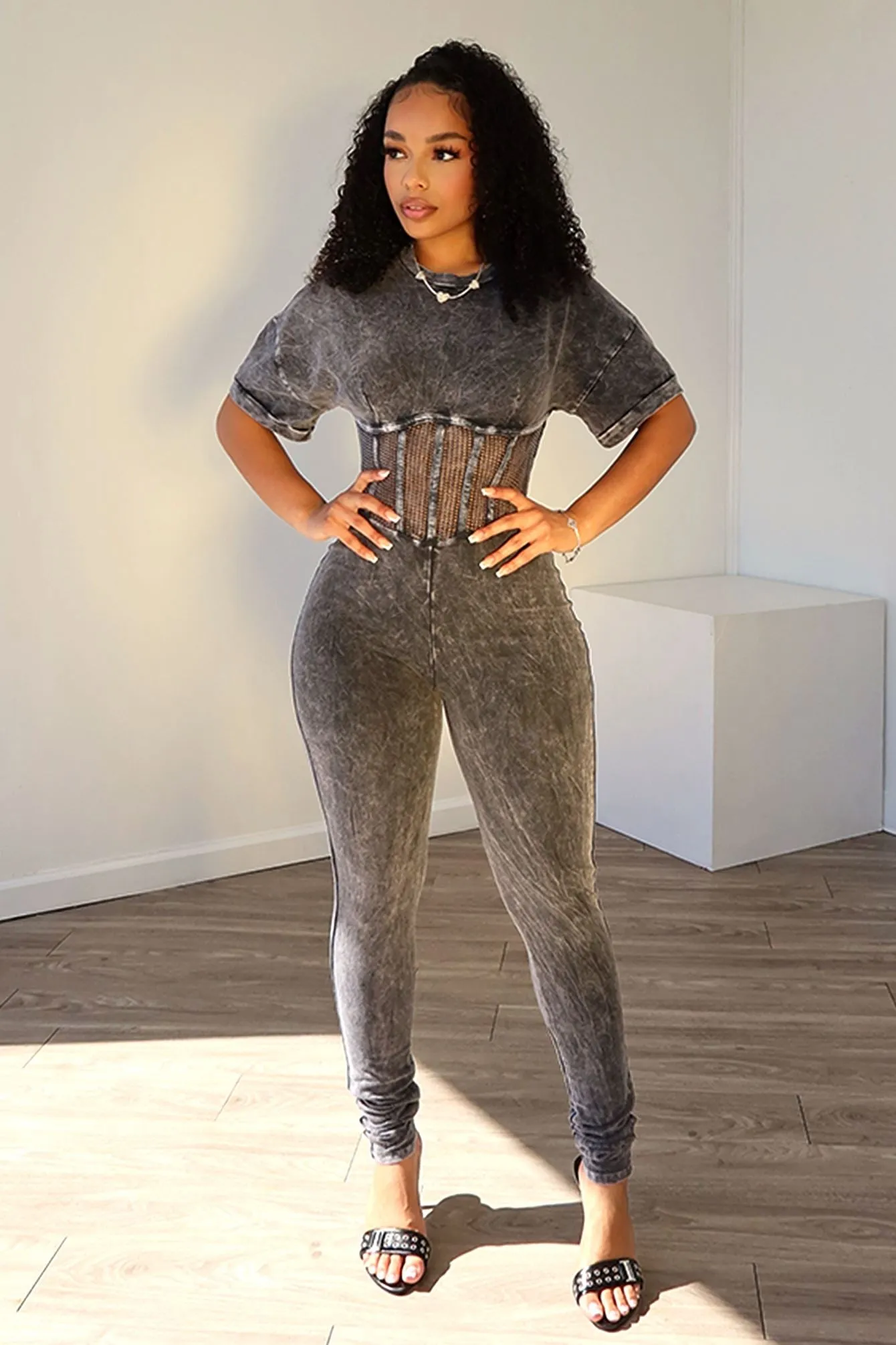 BFFR Mineral Washed Corset Jumpsuit Soft Texture