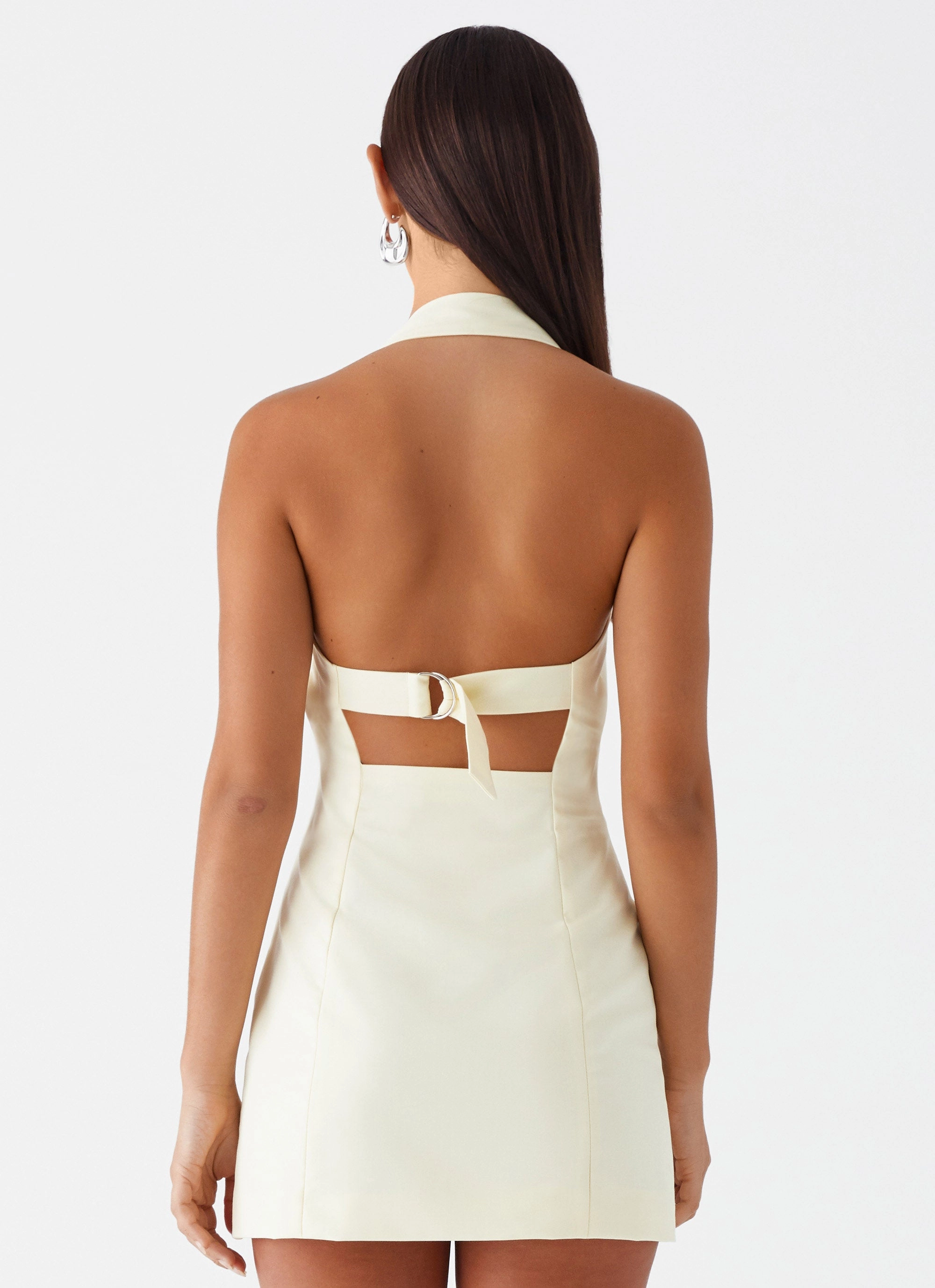 Bianca Halter Dress - Yellow Bold Details Twist Knot Details