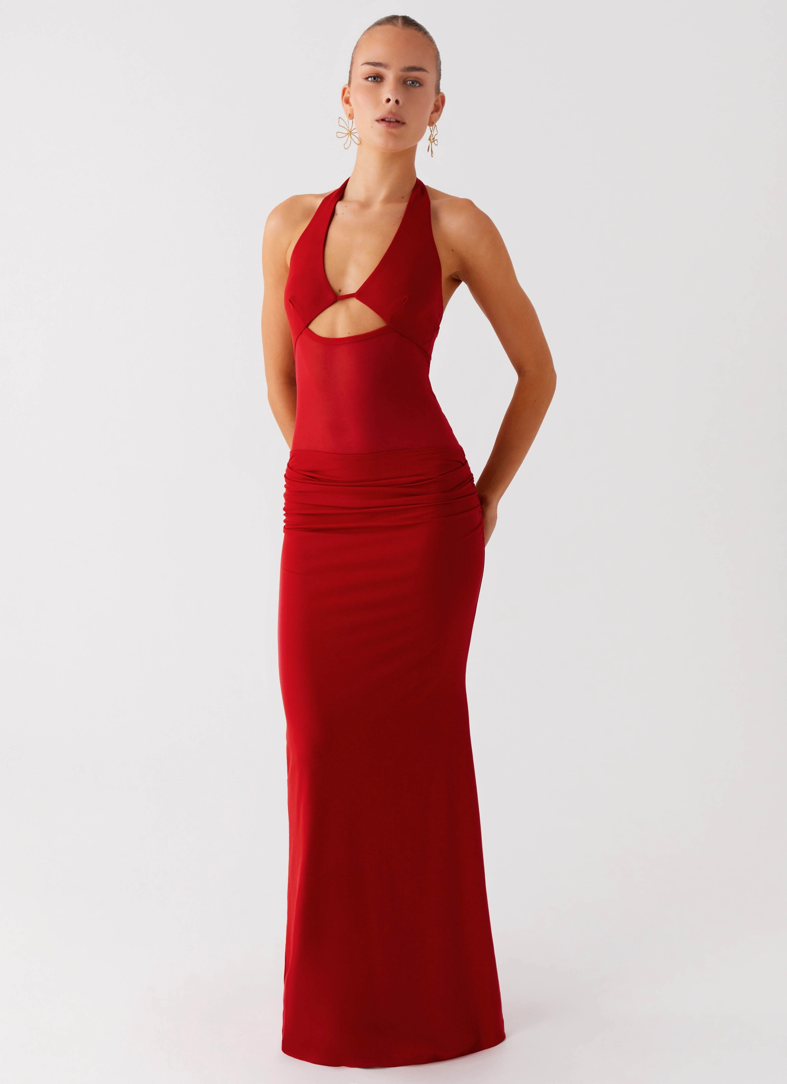 Chill Friendly Billen Halter Maxi Dress - Red