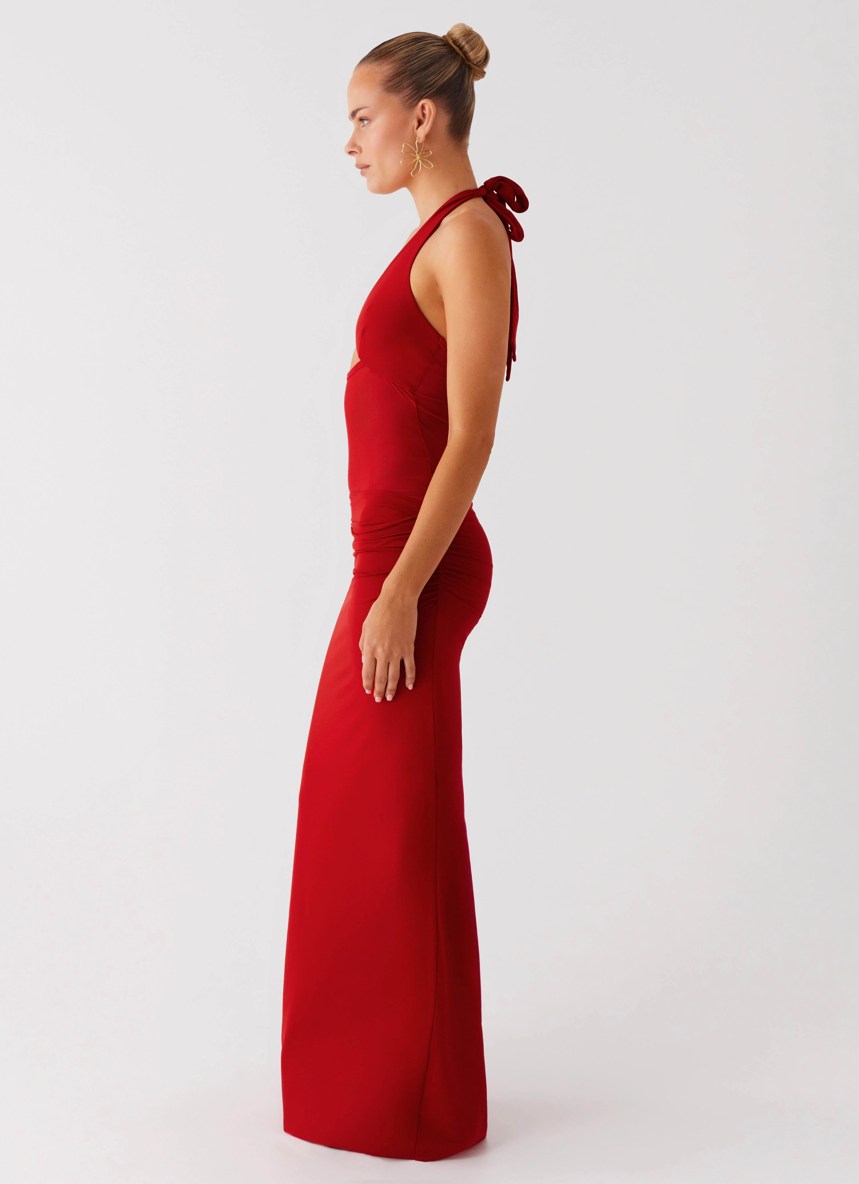 Breezy Comfort Functional Layer Billen Halter Maxi Dress - Red