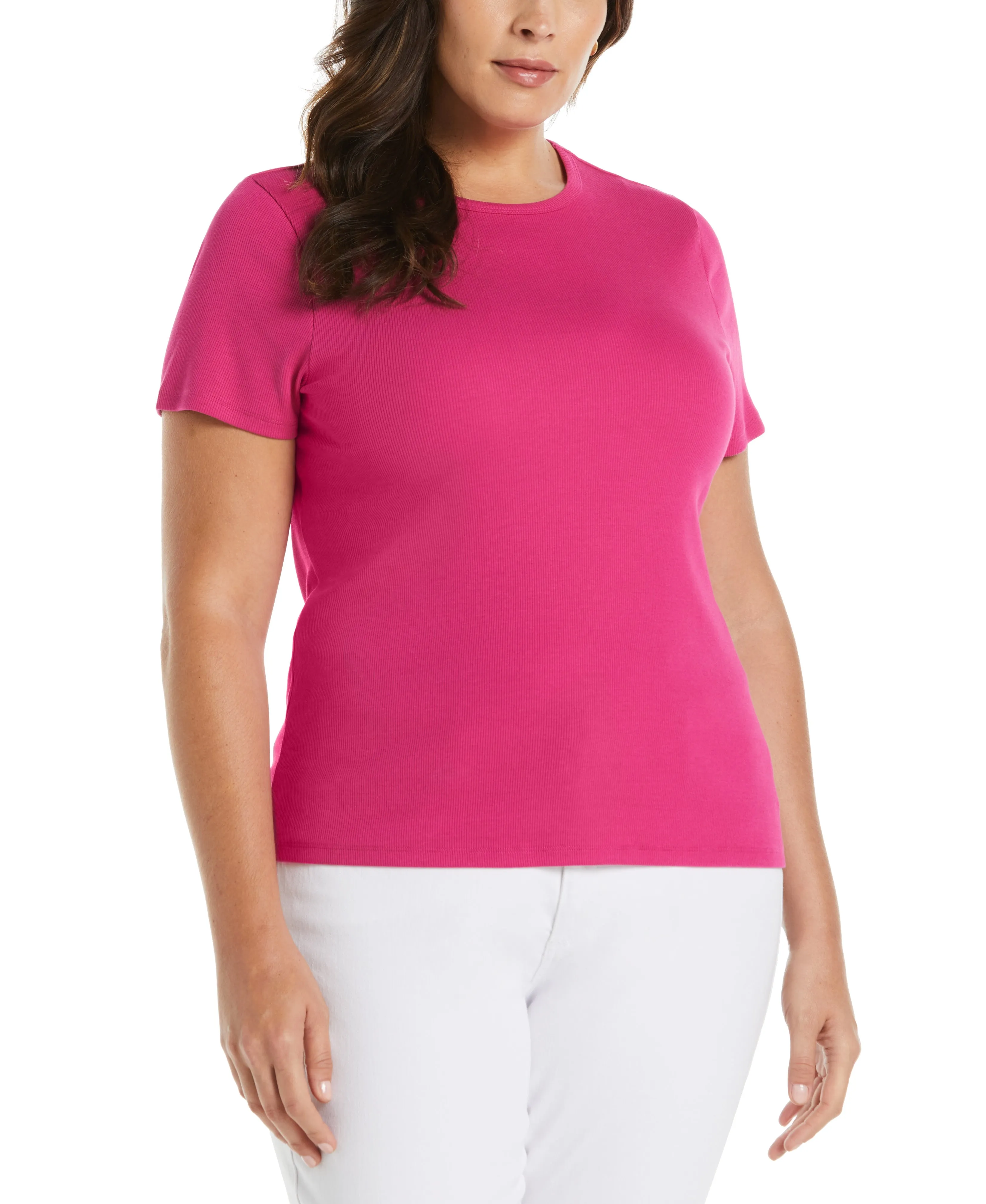 DroppedShoulder Plus Size Ribbed Crew Neck Tee