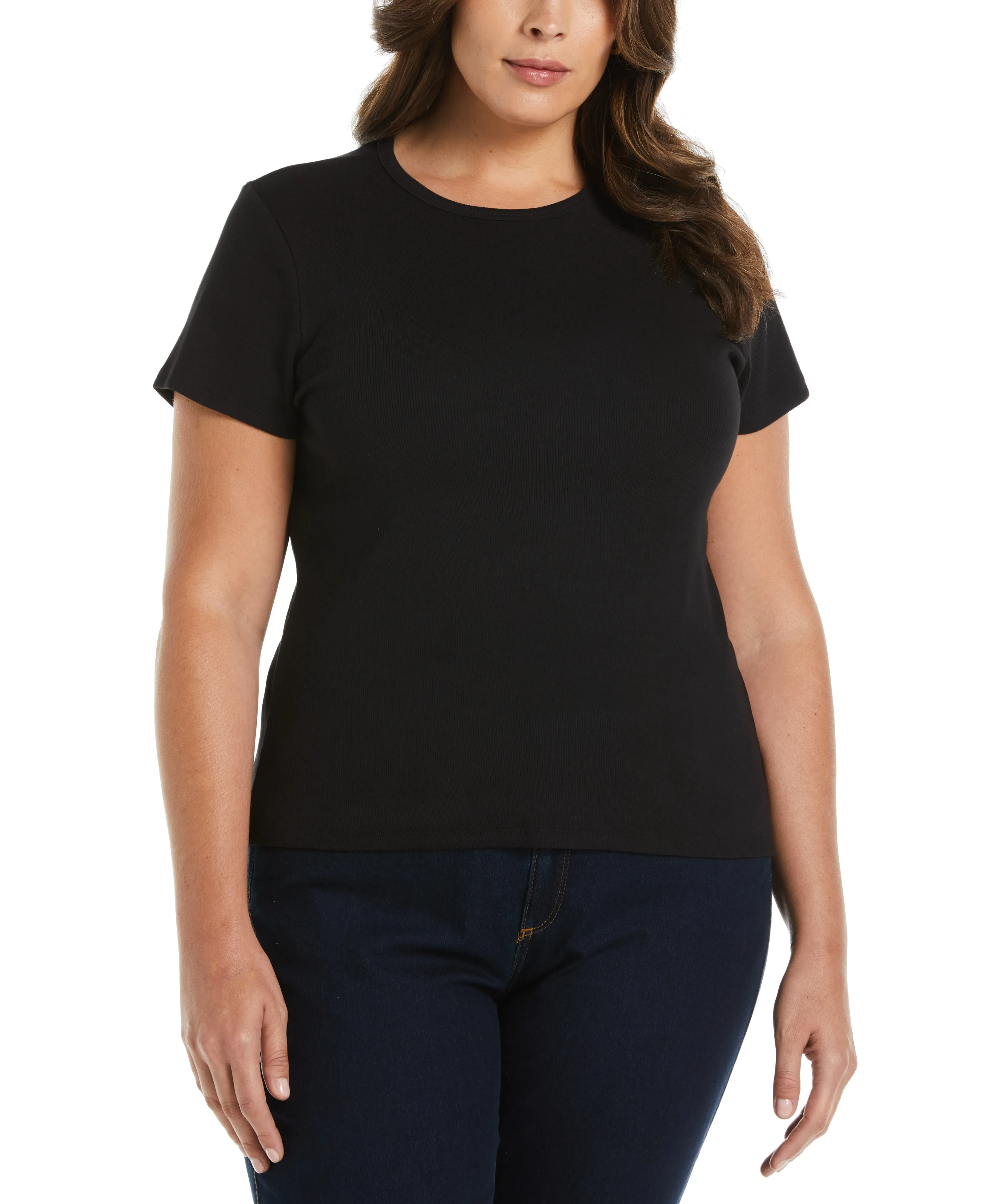 Reinforced Hem Stitching Wear Resistant Edge Plus Size Ribbed Crew Neck Tee