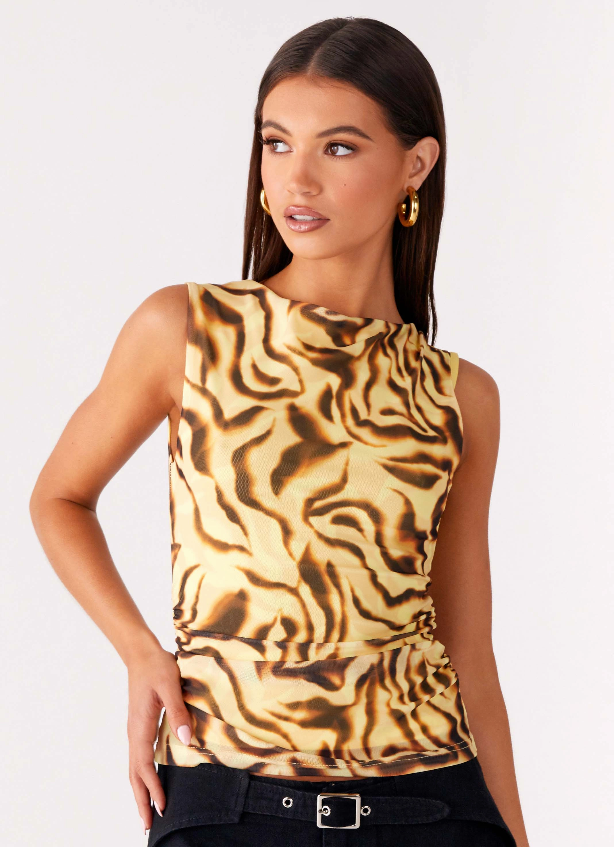 On read Tank Top - Yellow Zebra Four Way Stretch Fabric