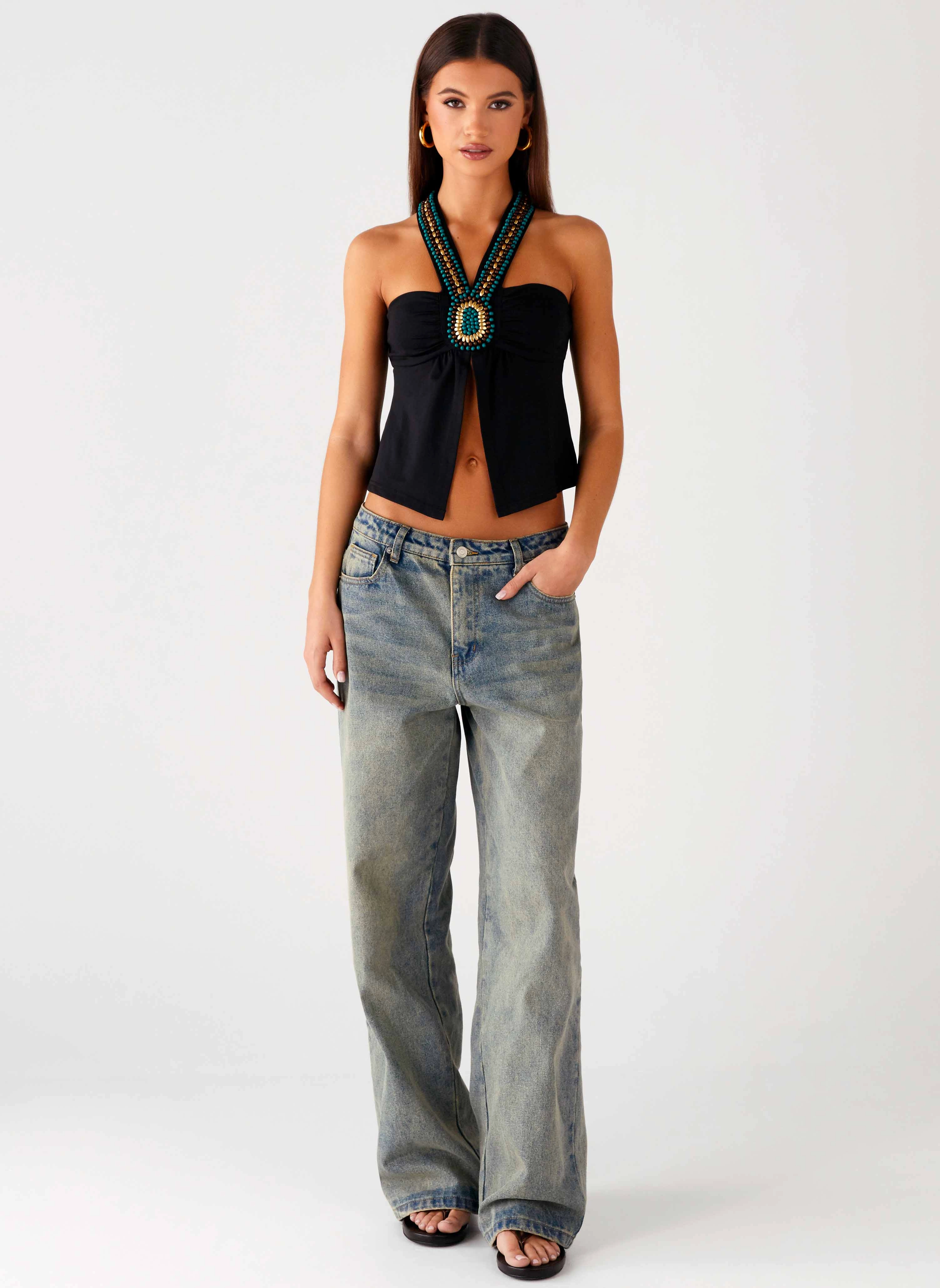 Boheme Breeze Halter Top - Black Contemporary Cut Noise Reduced Zipper