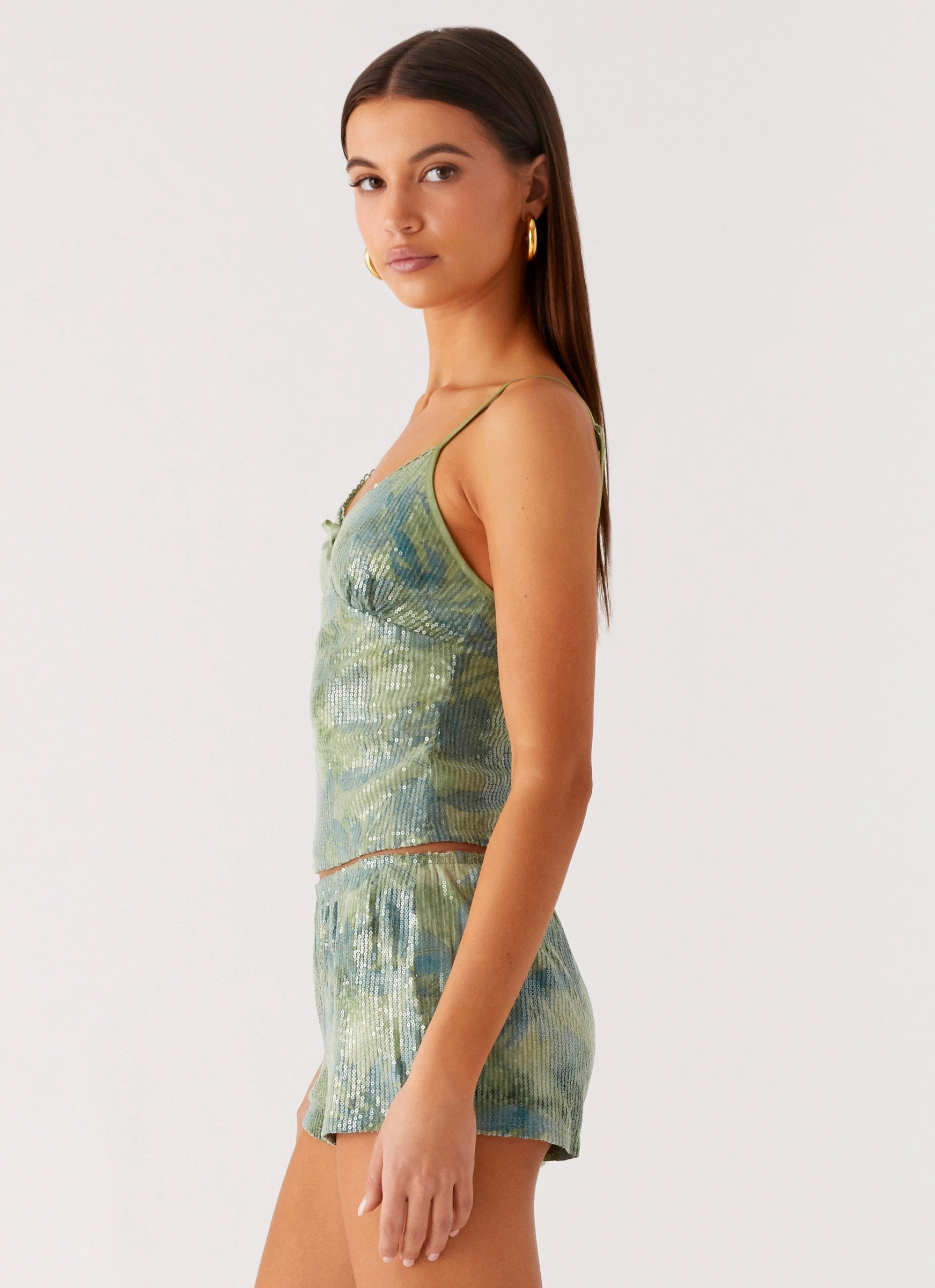 Ajean Sequin Cami Top - Lime Blood Flexible Design ThermalRegulationLayer