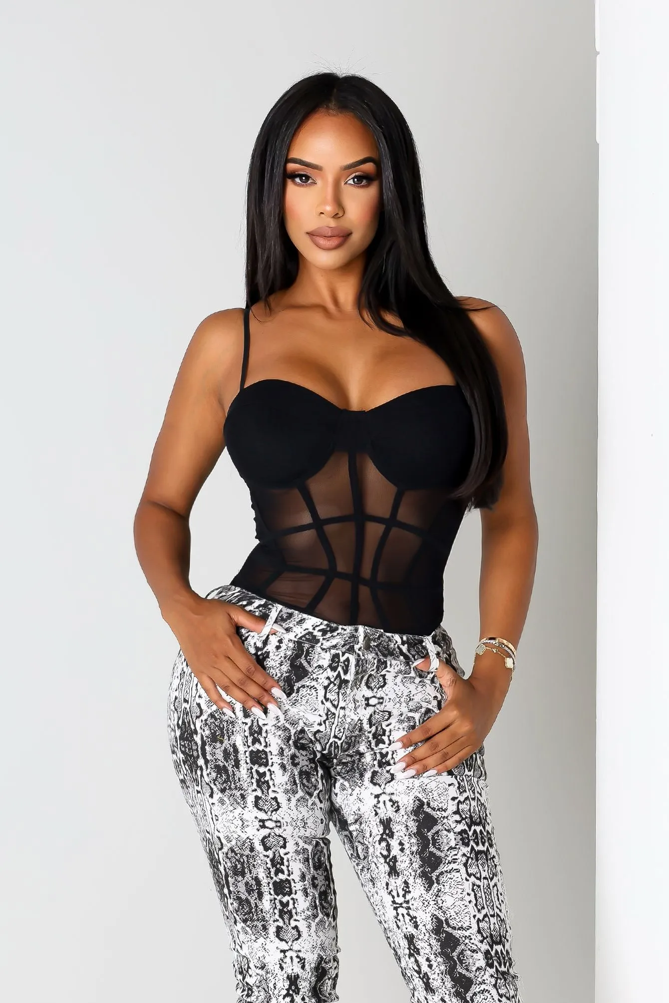 Blackout Kiss Mesh Bodysuit Casual Sweater TaglessCollar