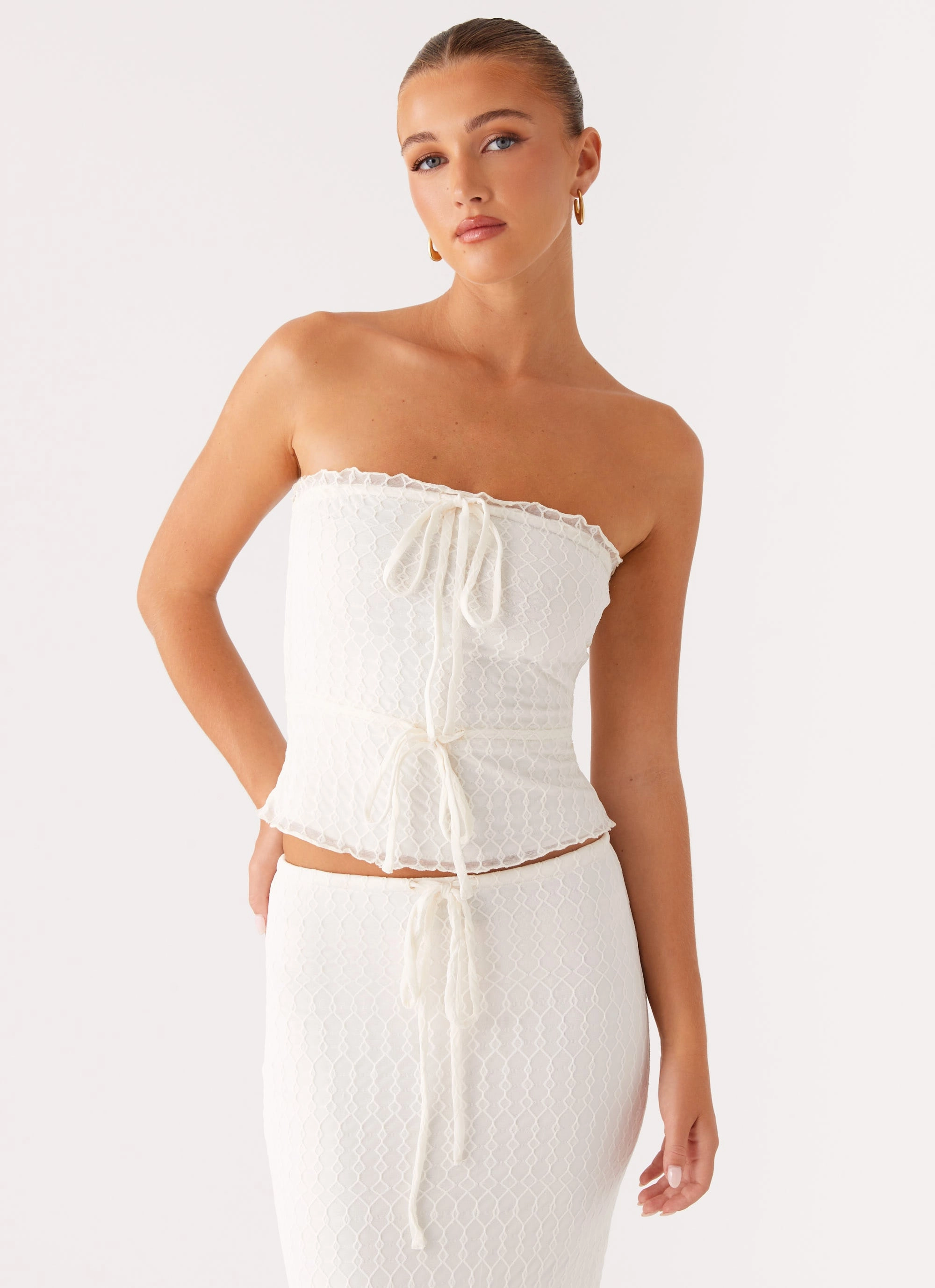 Blakely Tube Top - Ivory Wrinkle Resistant Texture