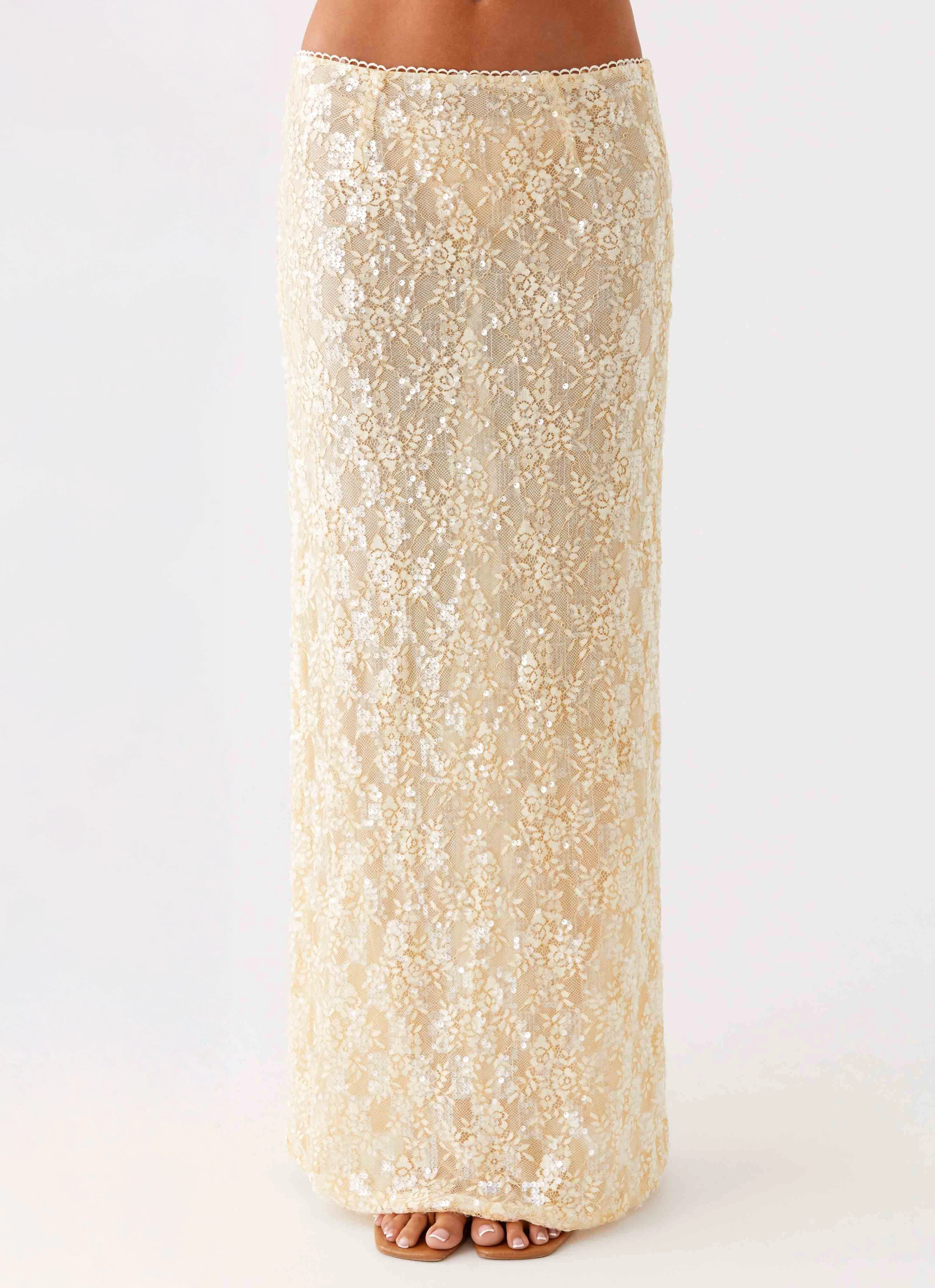 Fade Resistant Breezy Style Bling It On Maxi Skirt - Ivory