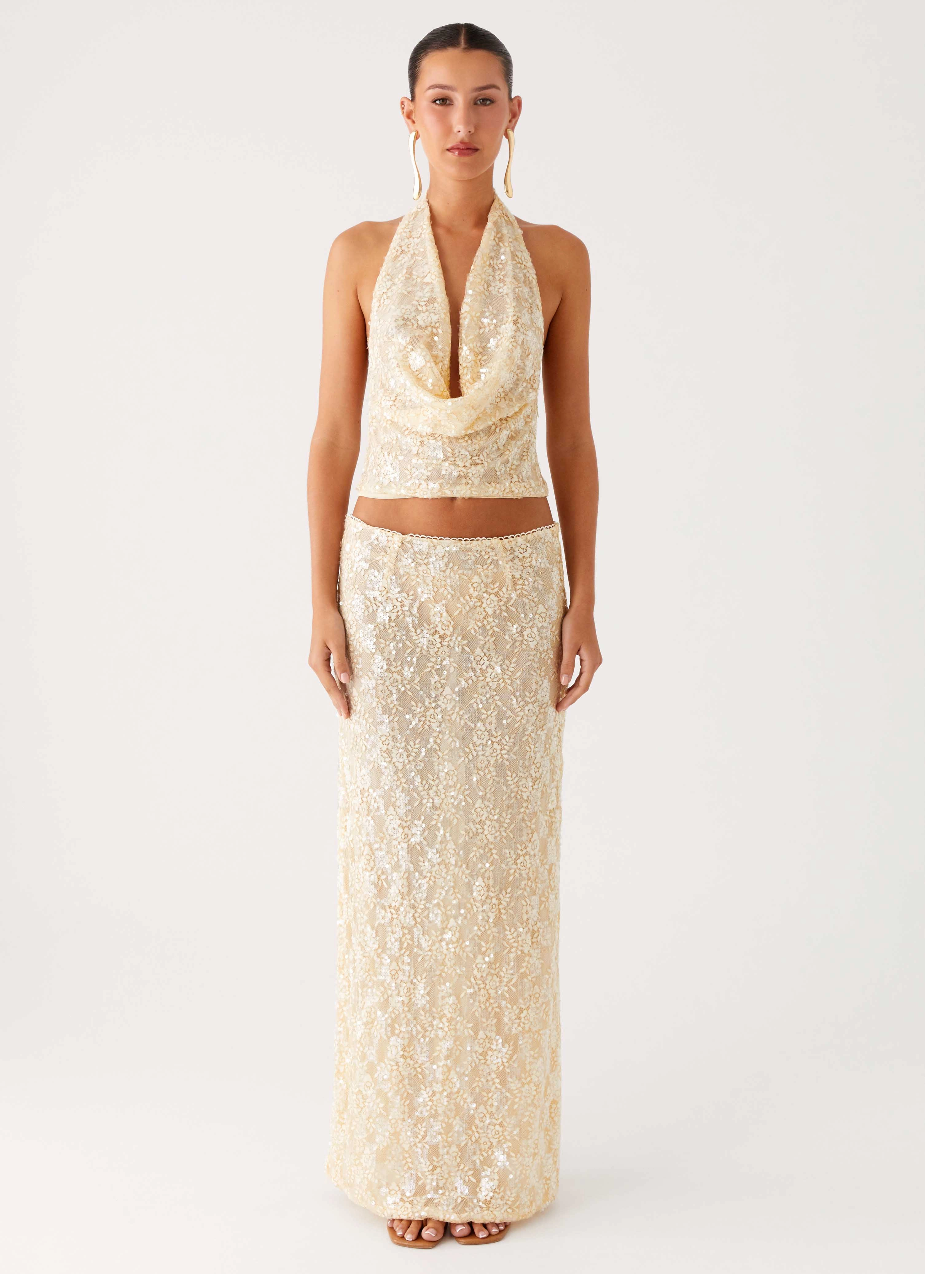 Bling It On Maxi Skirt - Ivory High low hem