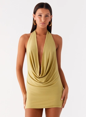 Haisley Cowl Mini Dress - Lime Green Mood Booster