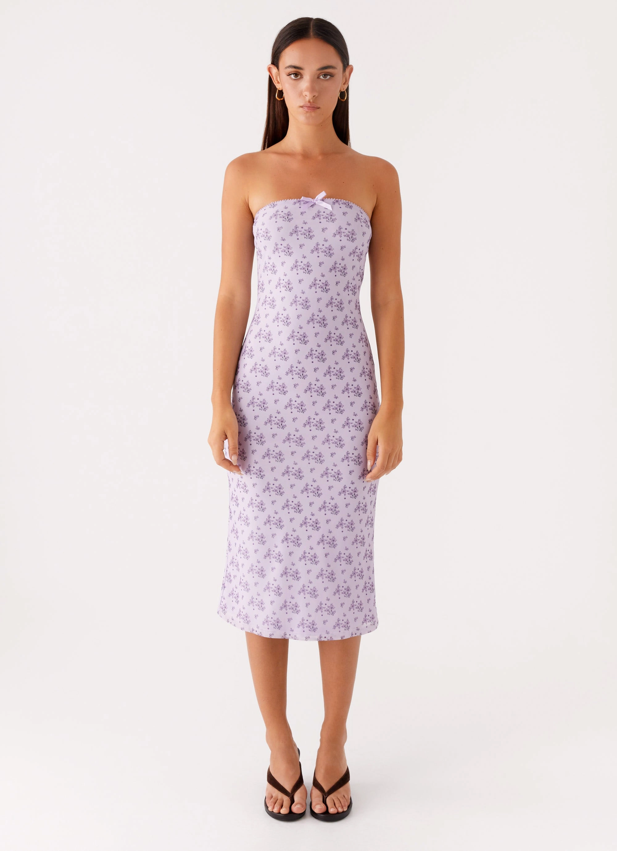 Hidden Zipper Keila Strapless Midi Dress - Lavender Meadow