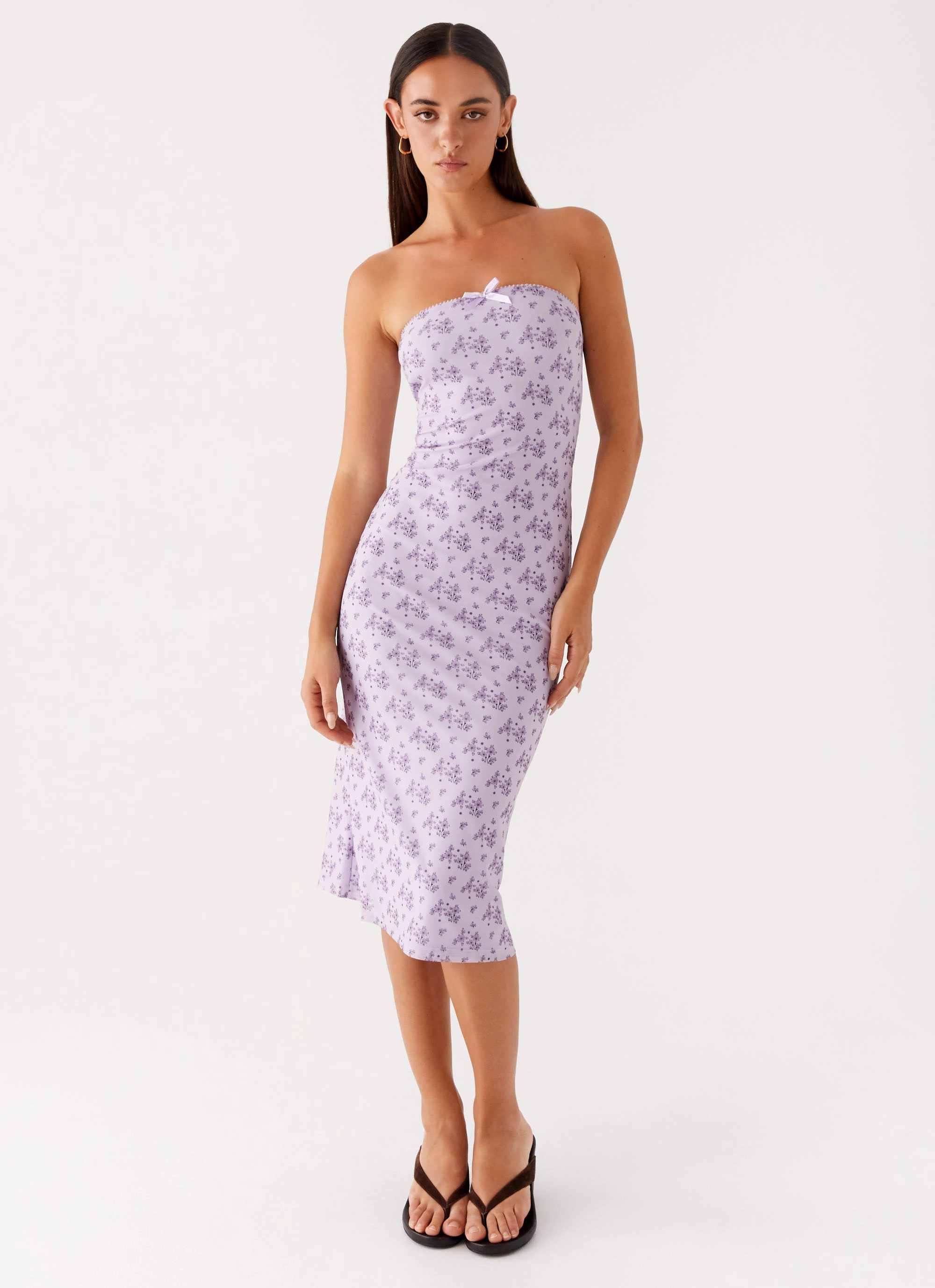 Keila Strapless Midi Dress - Lavender Meadow Casual and Smart