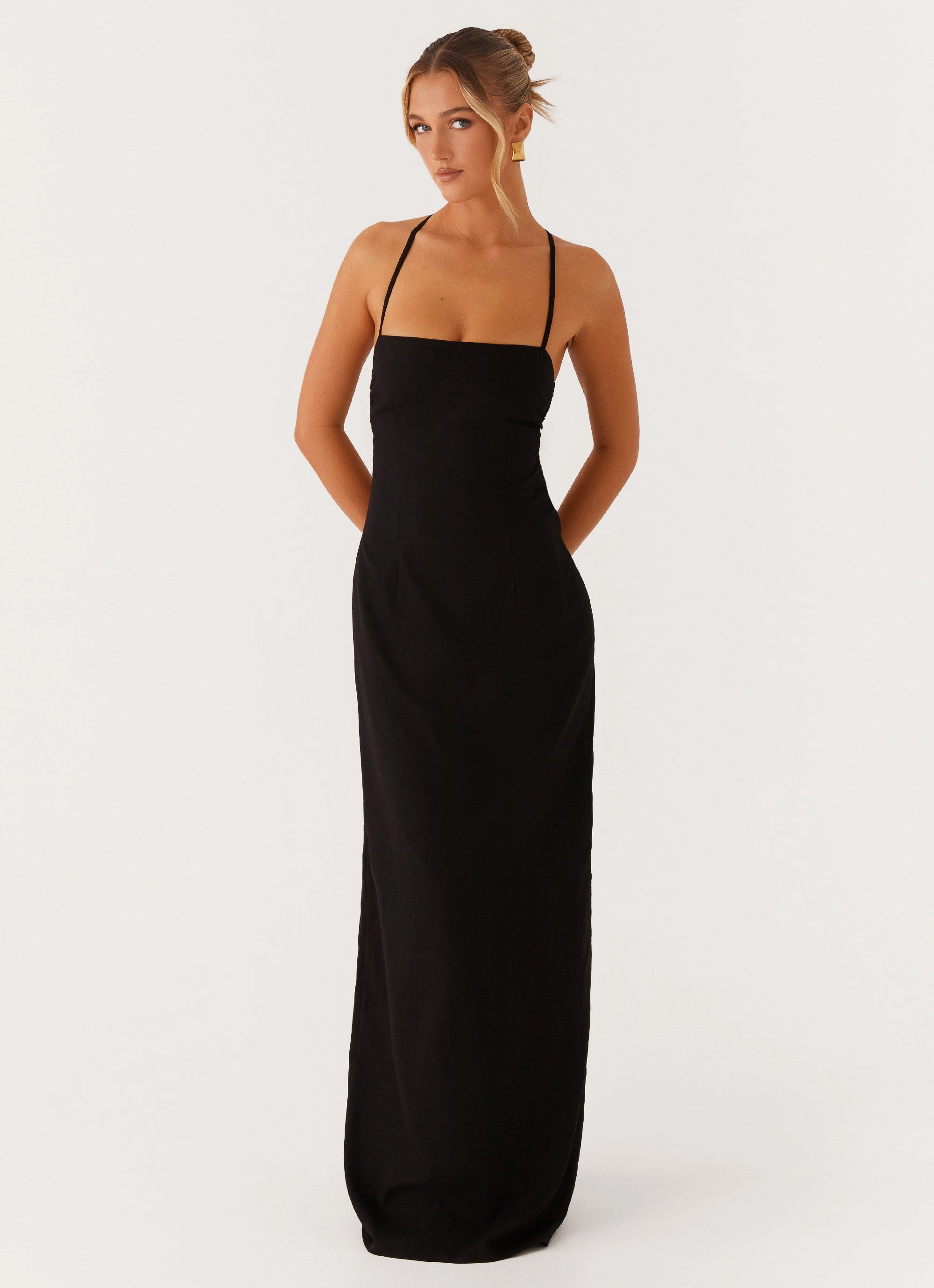 Work or Casual Fall Style Cora Backless Maxi Dress - Black