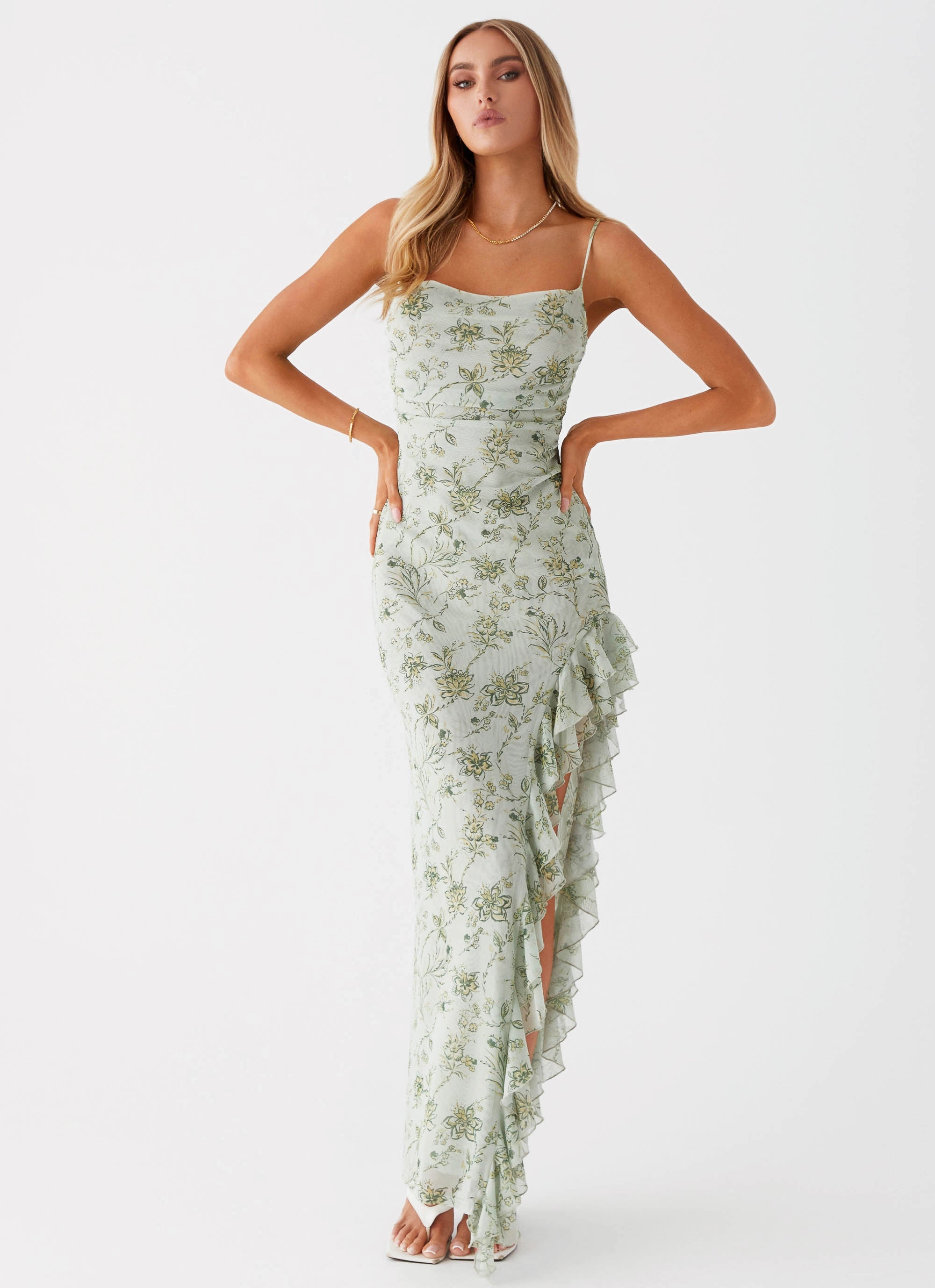 Sleek Layer Princessa Maxi Dress - Sage Floral