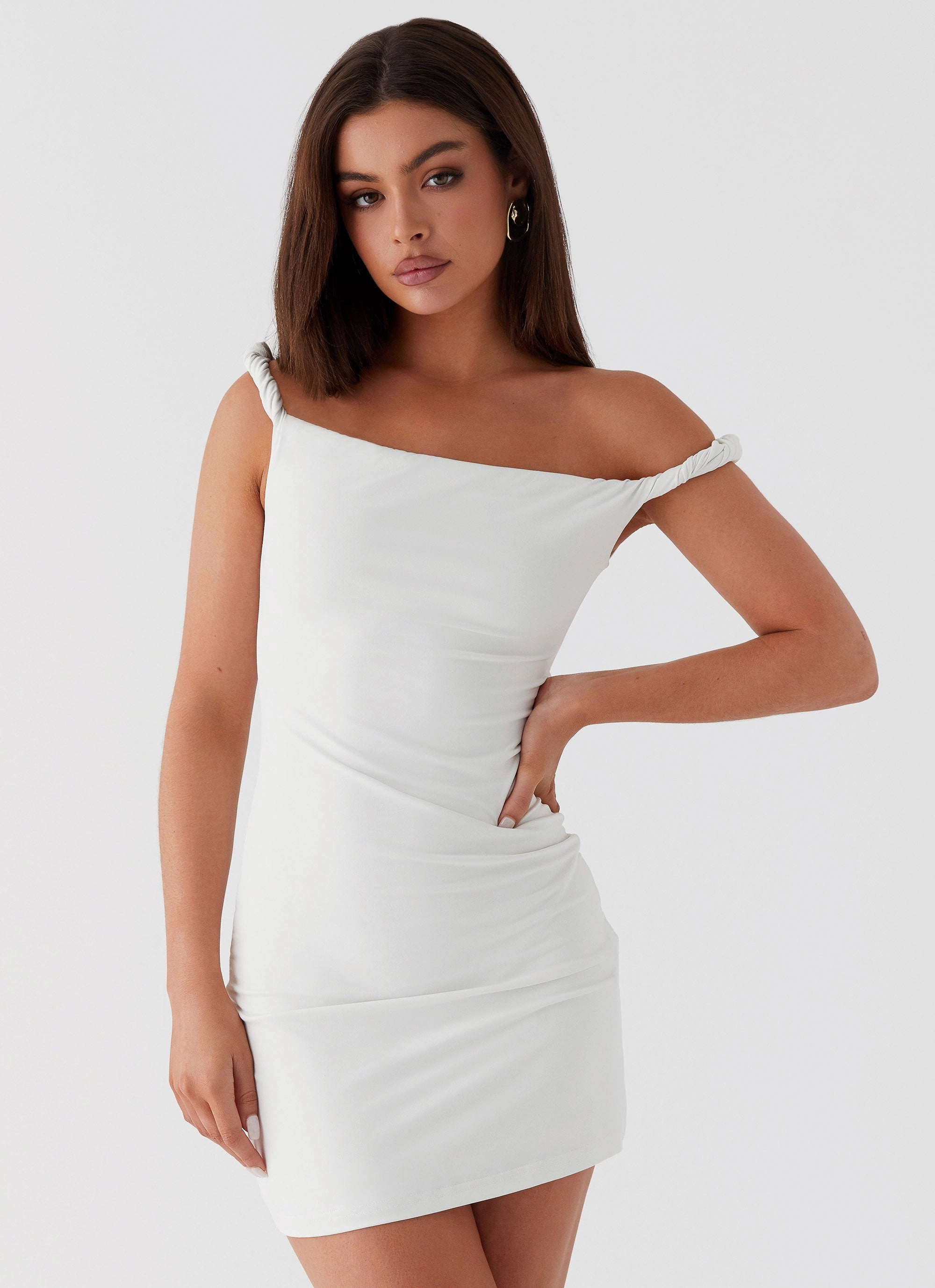 Arabella Twist Shoulder Mini Dress - Ivory Breezy Mood