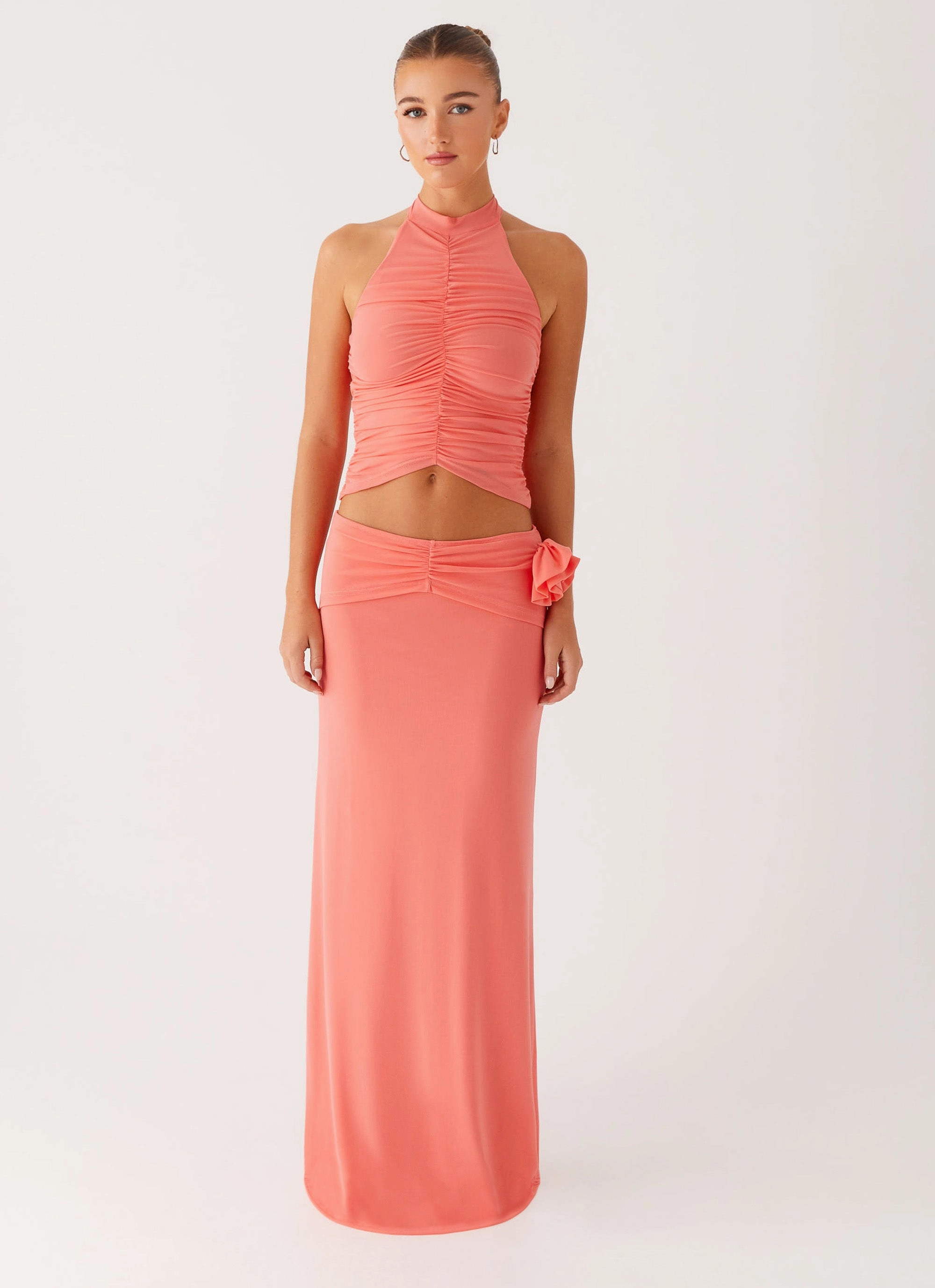 Jayce Halter Top - Salmon Minimalist Aesthetic Two Tone Weave