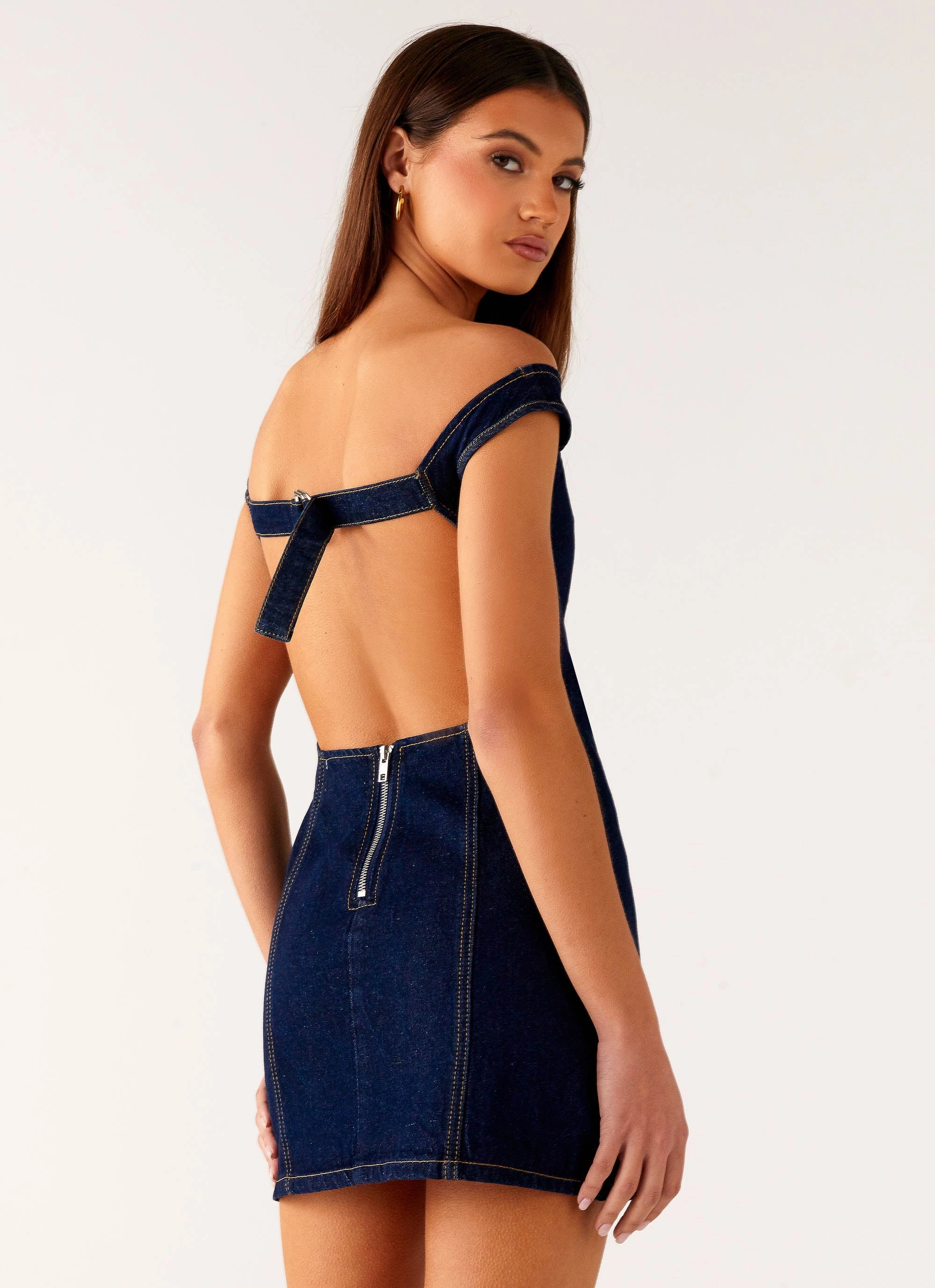 Bonnie Denim Mini Dress - Indigo Removable Belt Natural Mood