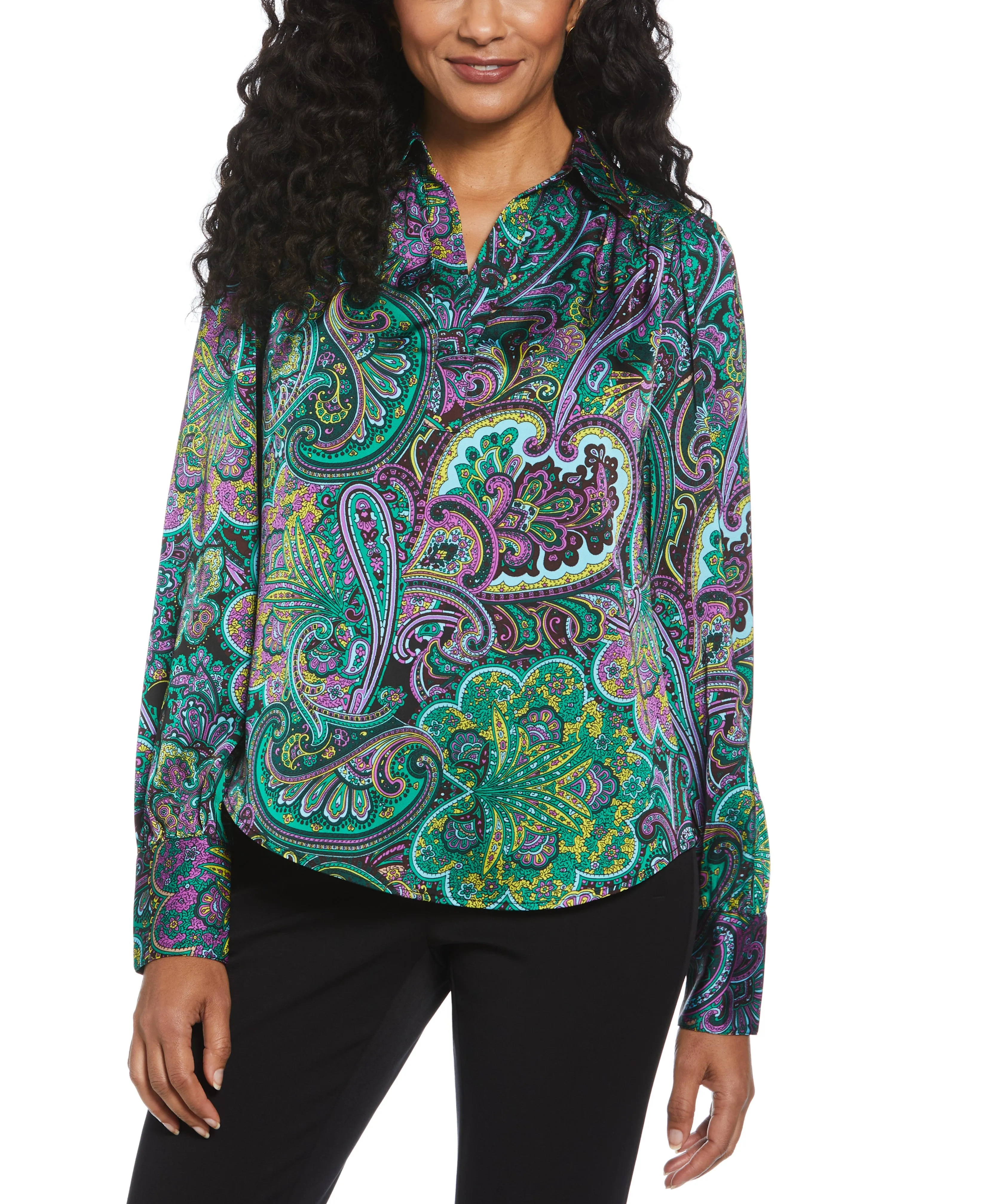 PolishedFinish EcoDyeProcess Paisley Print Shine Satin Blouse