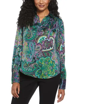 AbrasionResistant Finish Paisley Print Shine Satin Blouse