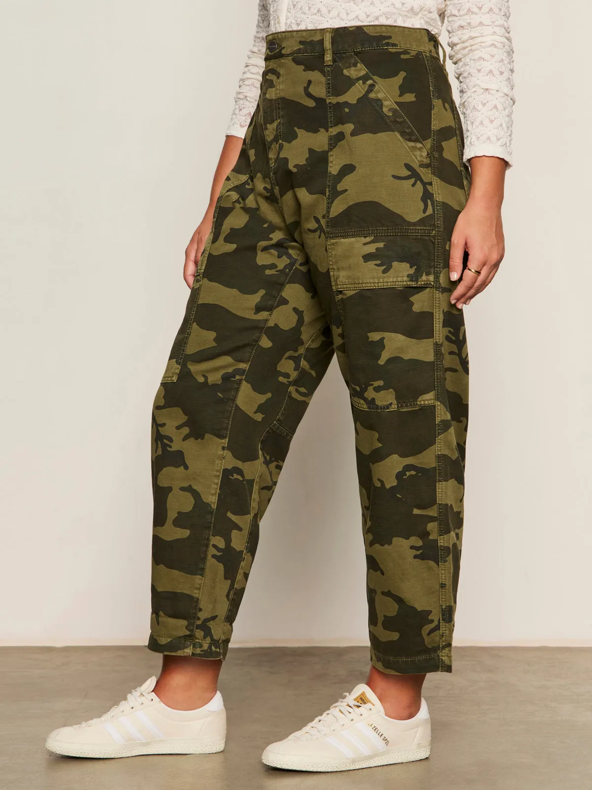 Non Restrictive Cut Boyfriend Utility Pant Rambler Camo Extended Sizing