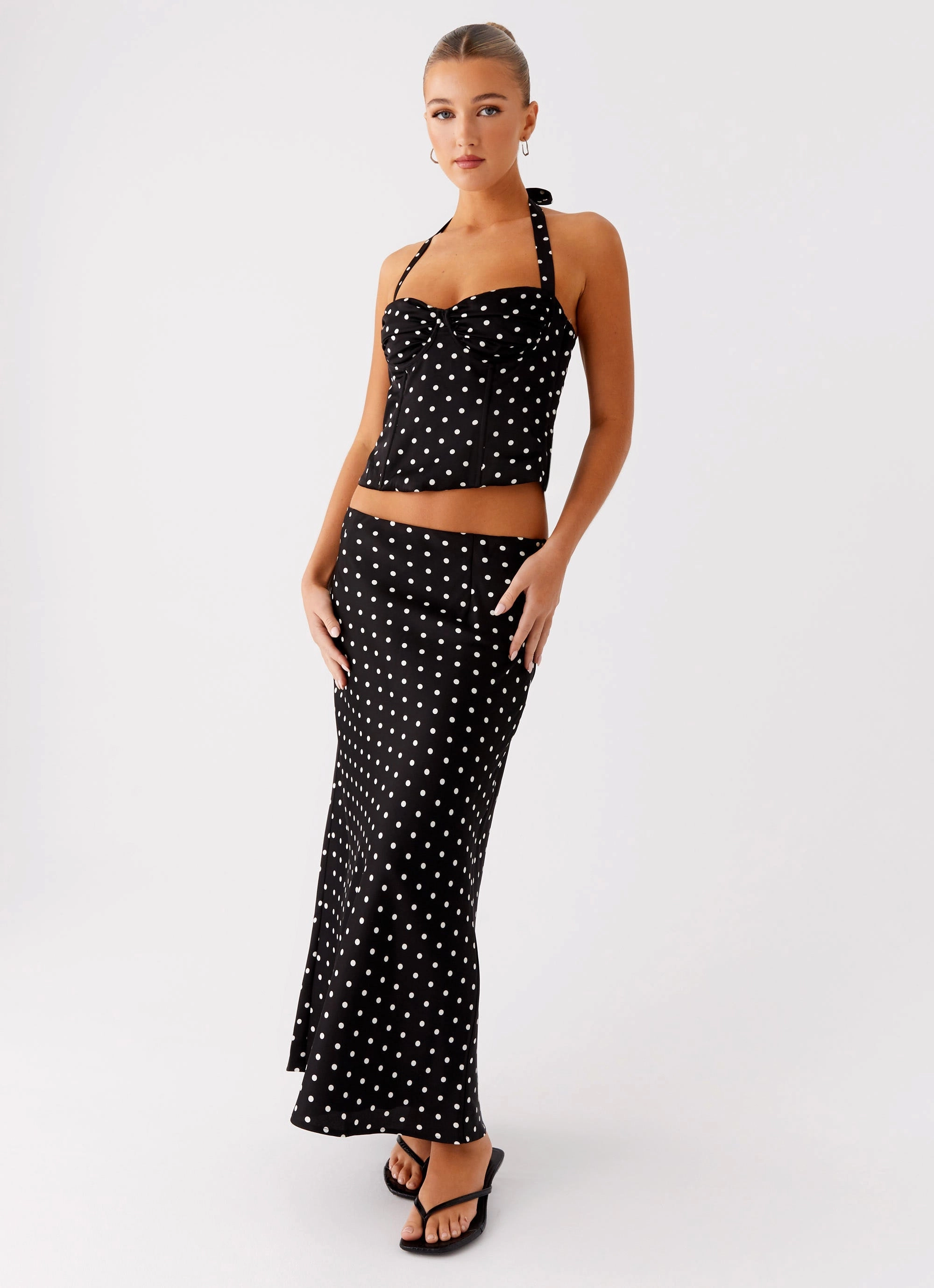 A Line Silhouette Classic Touch Breanne Midi Skirt - Black Polka Dot