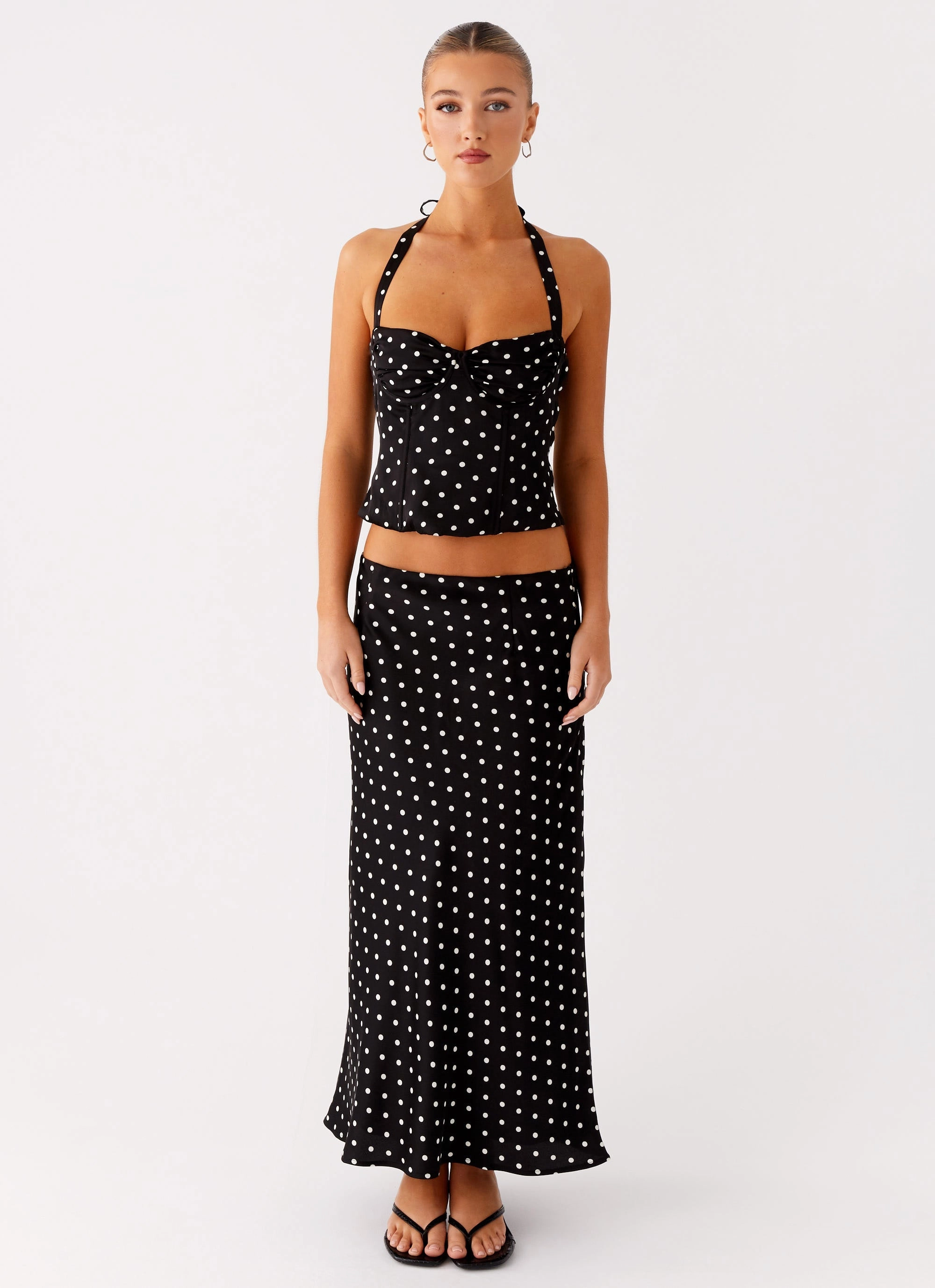 Breanne Midi Skirt - Black Polka Dot Streetwear Look Smart Design