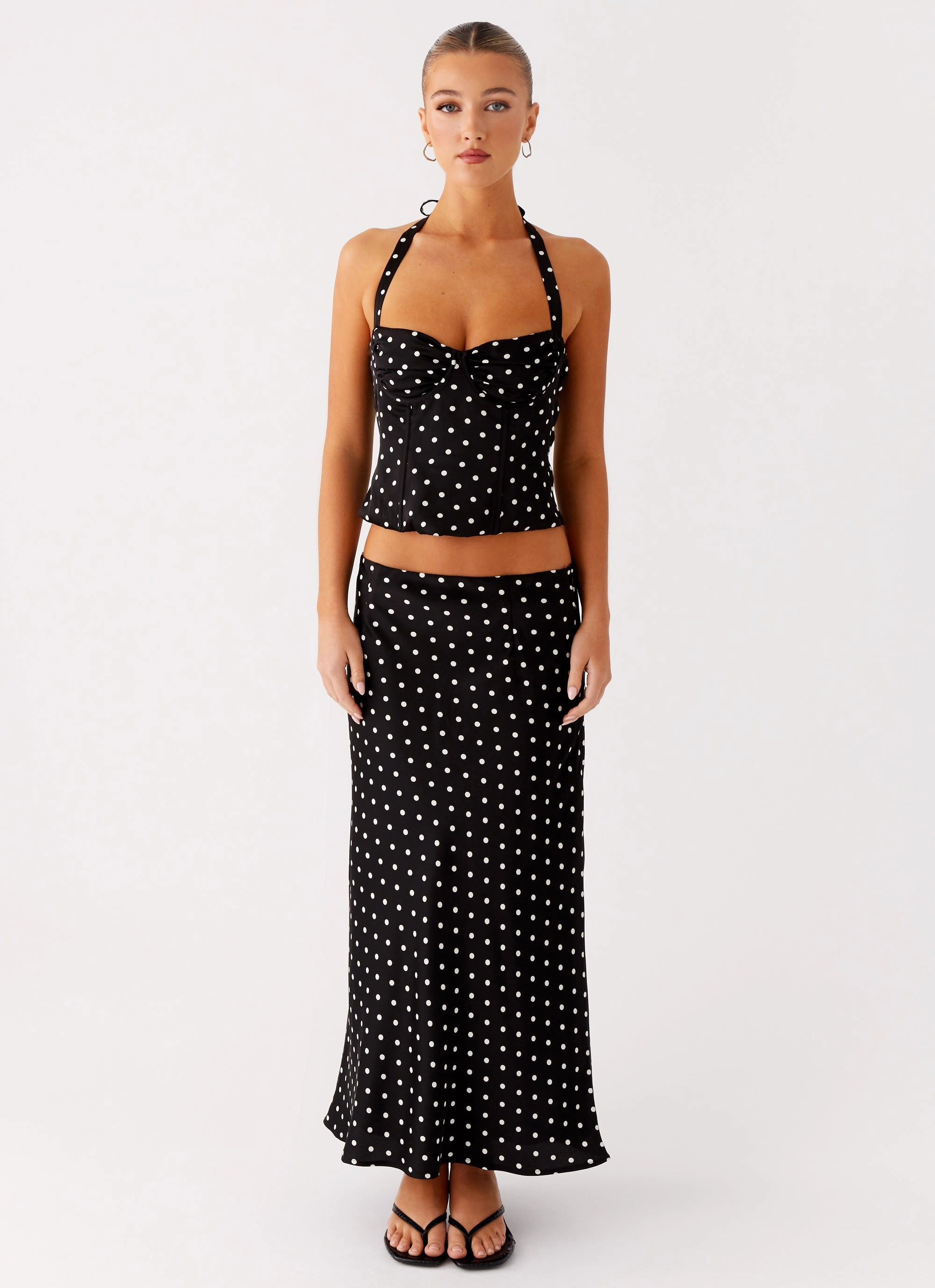 UV Protection light texture Breanne Midi Skirt - Black Polka Dot