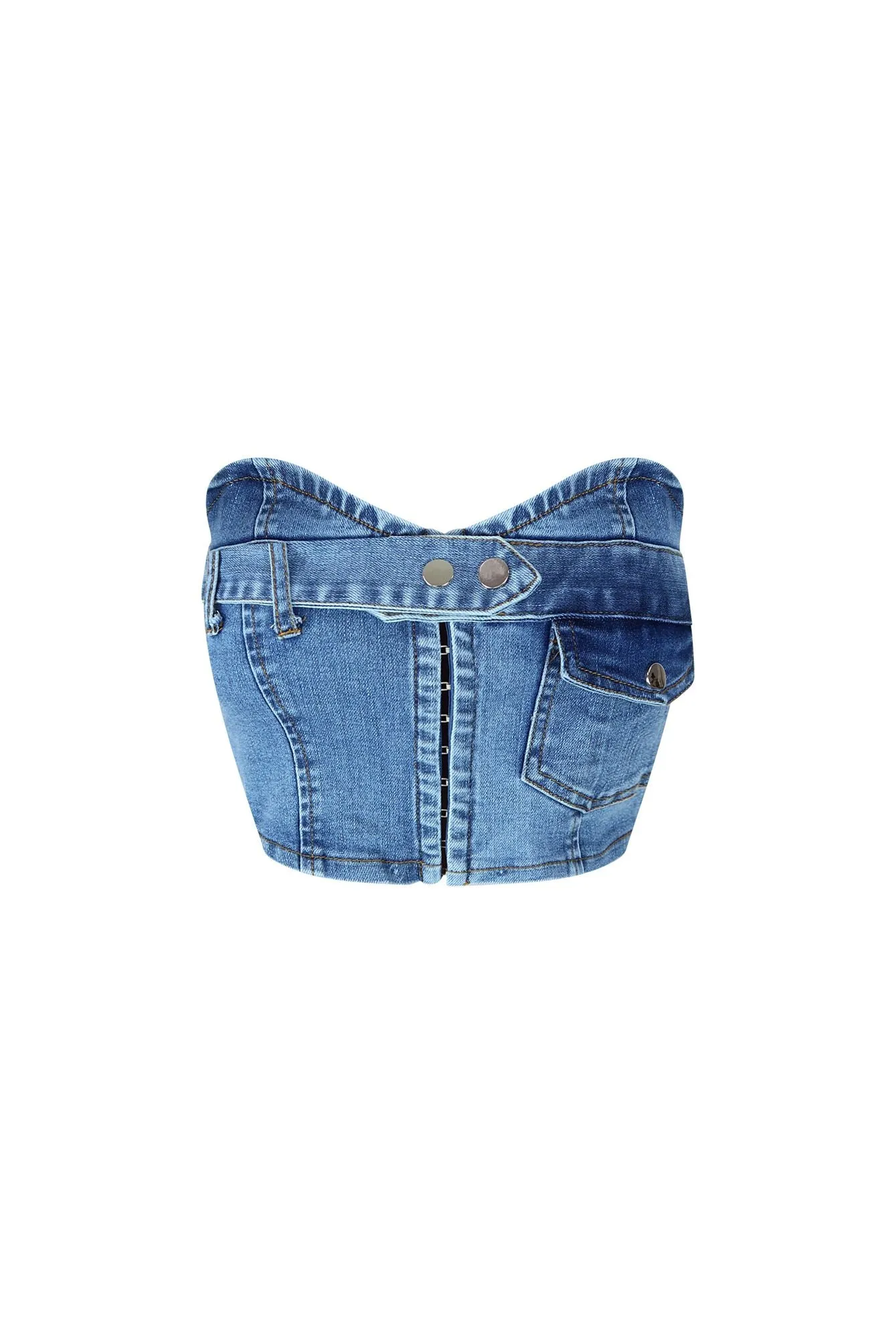 Modest Corset Strapless Denim Top High Durability Fiber Tubular Body Construction Durable Reinforced Shoulders