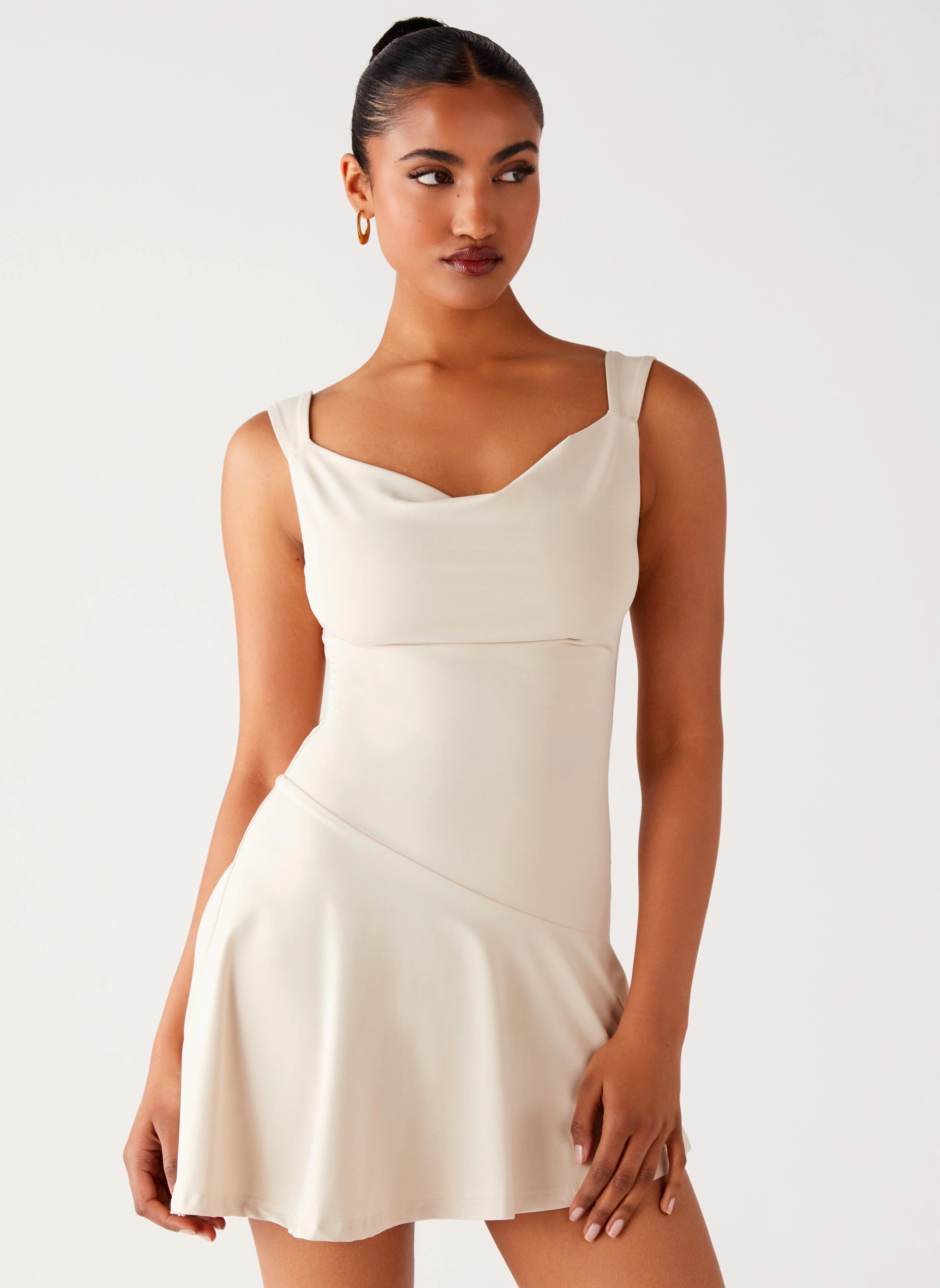 Dune Whisper Mini Dress - Ivory Effortless Touch Gloss Finish