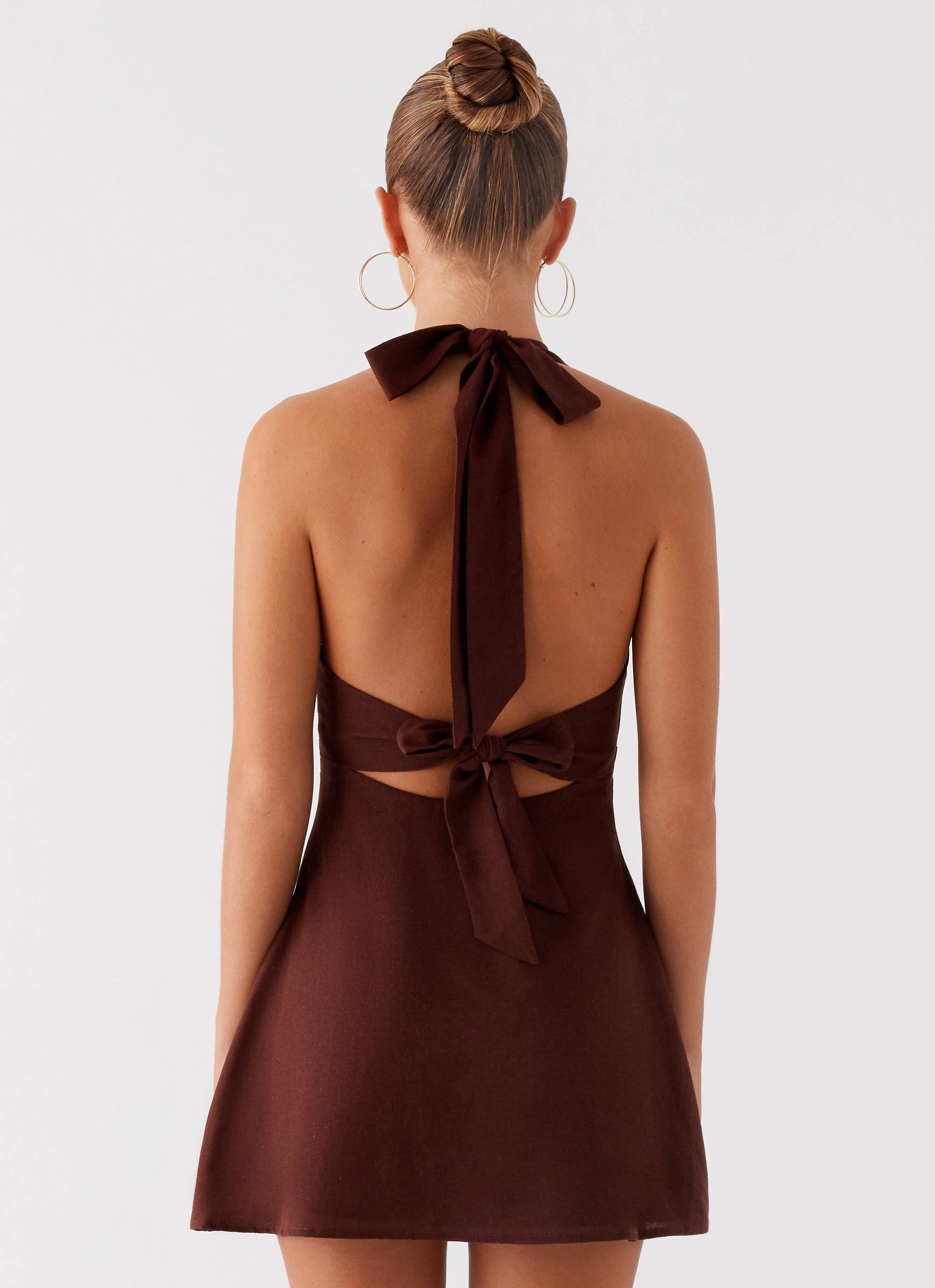 Heavy Hearted Linen Mini Dress - Brown Modern Design Smooth Motion