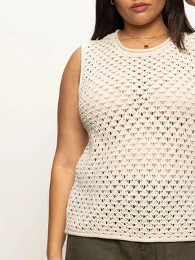 Long Sleeve Polo Crochet Shell Sweater Eco Natural Extended Sizing