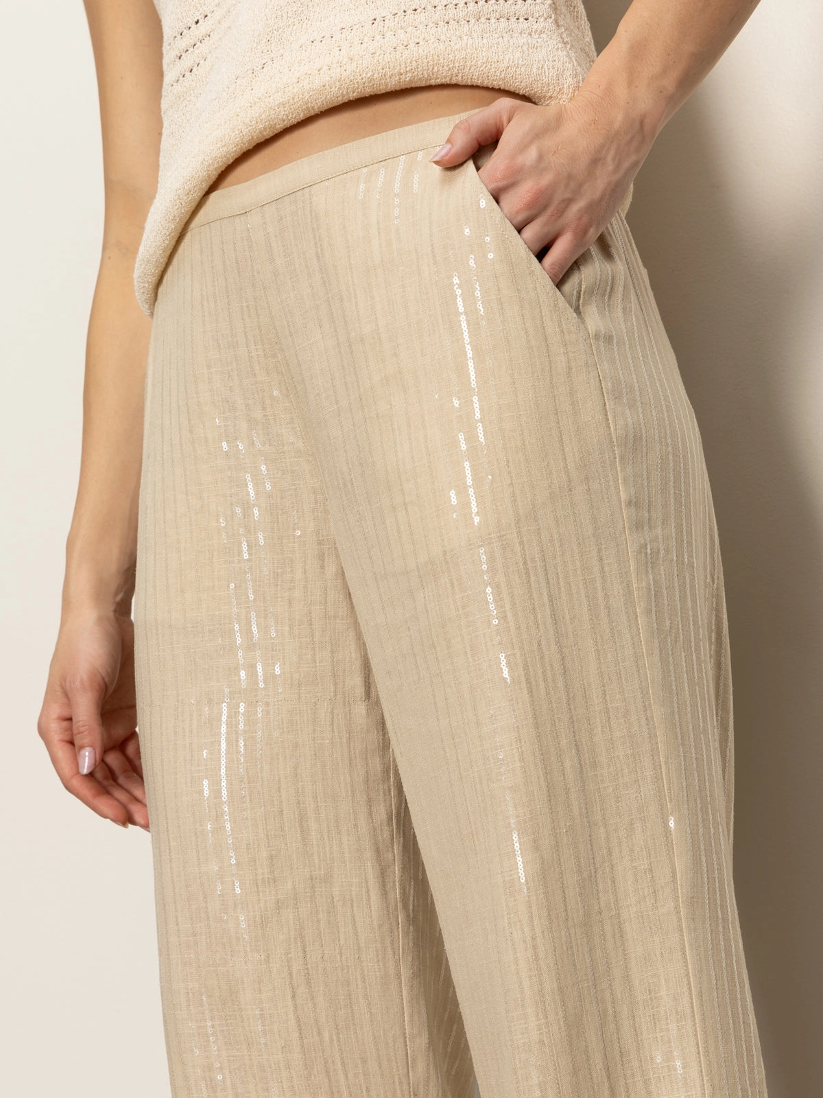 Coastal Semi-High Rise Pant Sand Sequin Stripe ErgonomicSleeves EcoCertified Textile