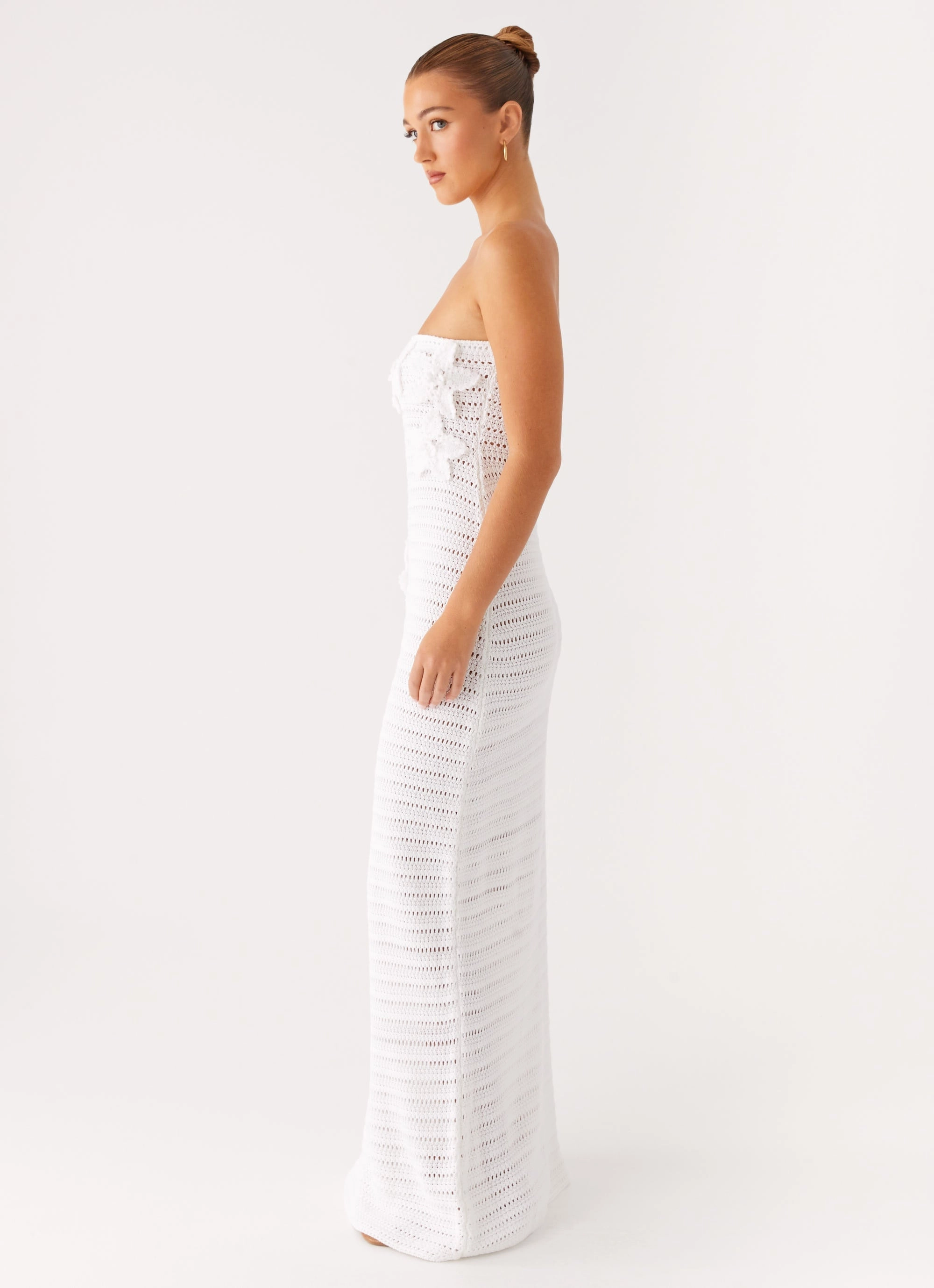 Diaz Crochet Maxi Dress - White Soft Layering Flap-Detail