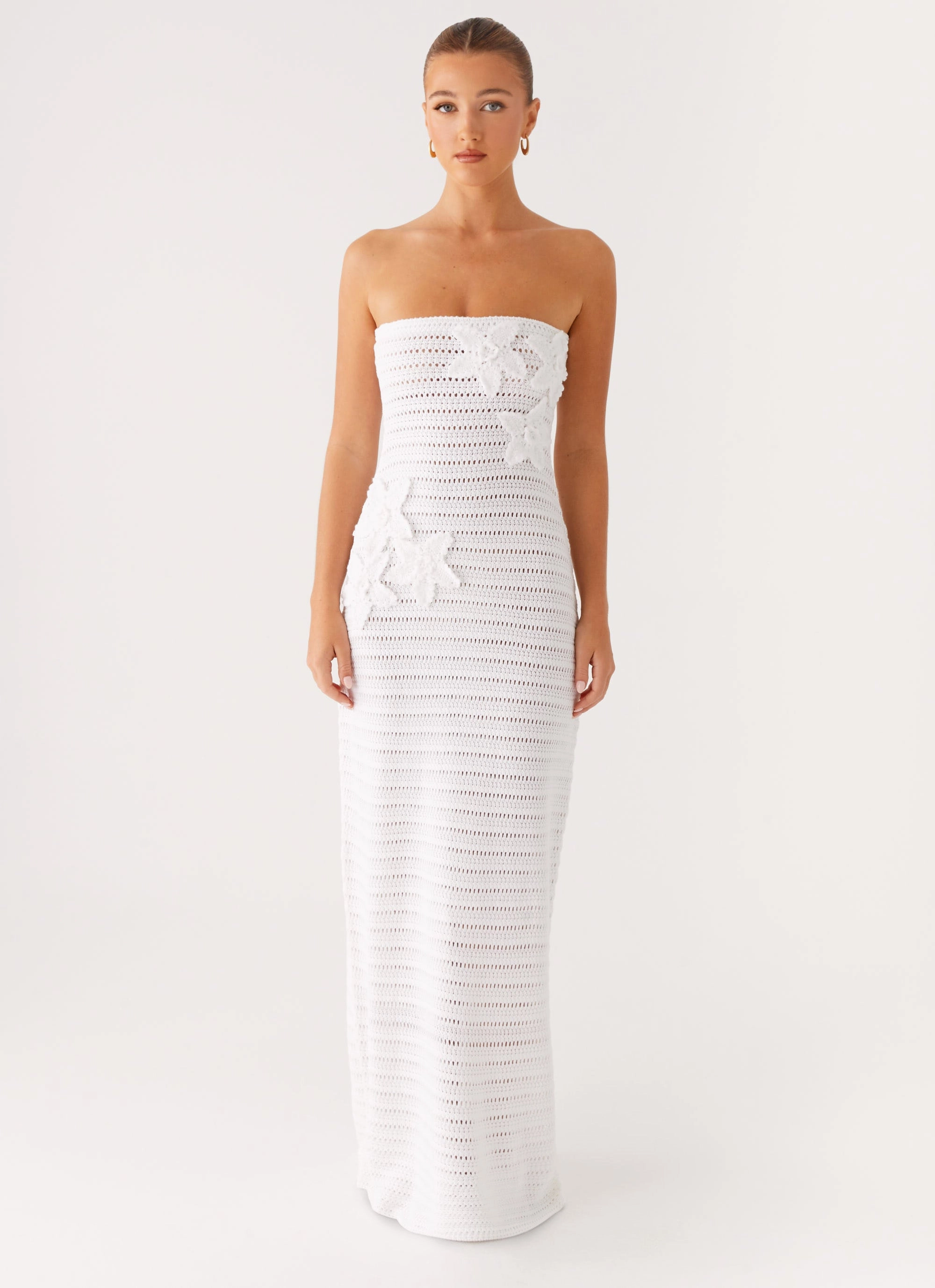 Calm Style museum visit Diaz Crochet Maxi Dress - White